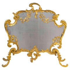 Vintage Large Gilt Bronze Fire Screen in the Louis XV Style.