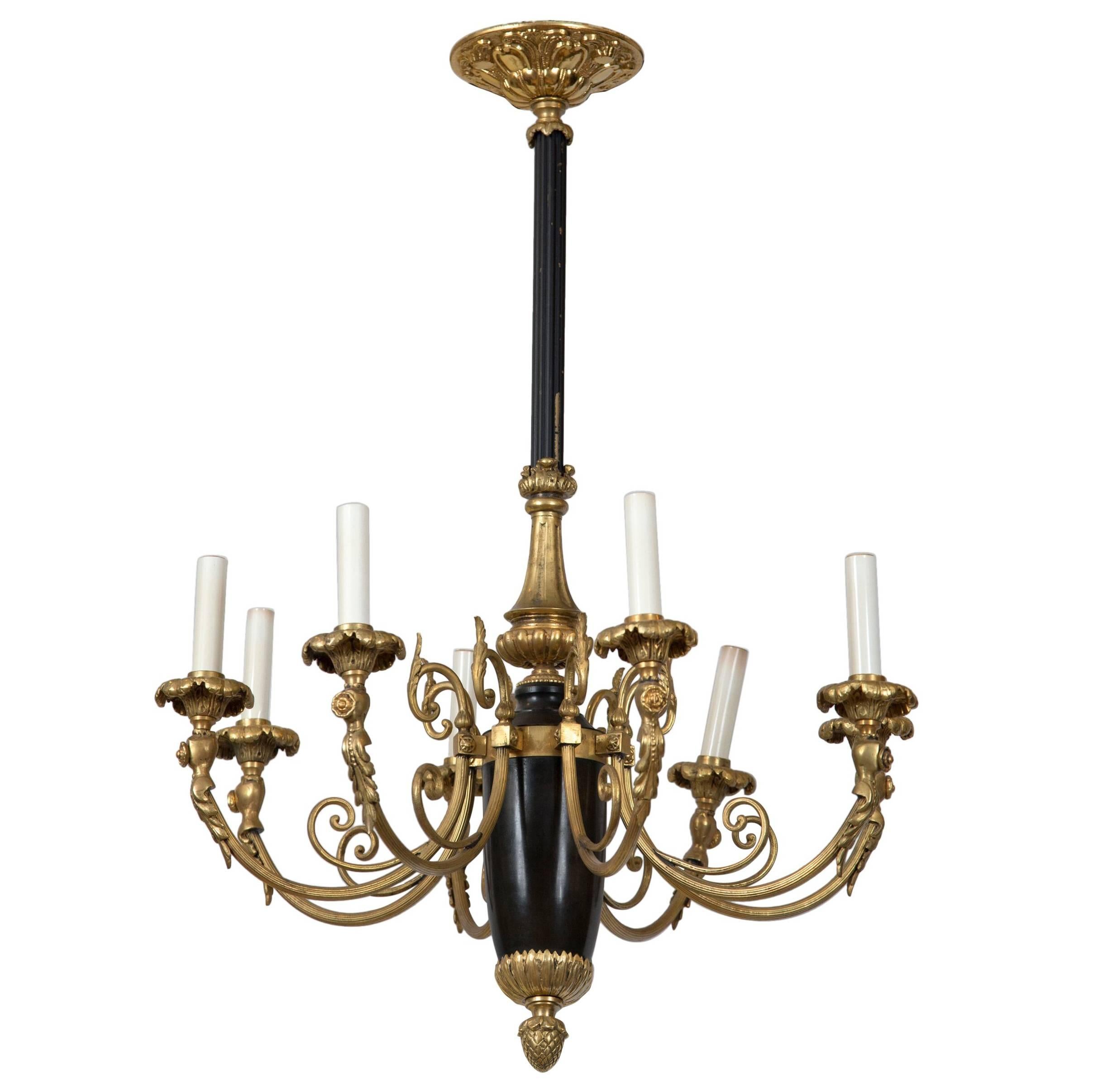 Large Gilt Bronze French Empire Chandelier