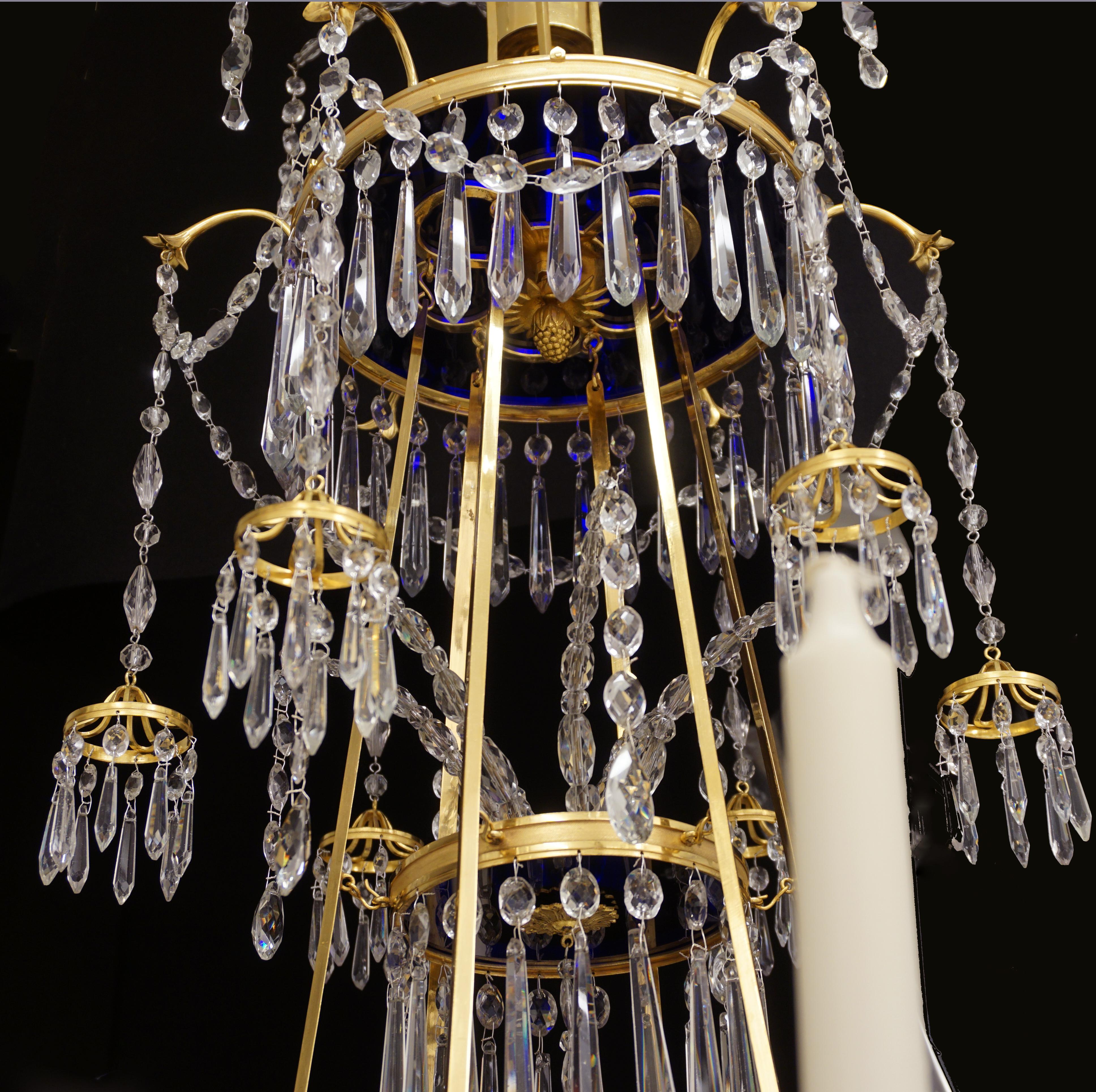 Glass Large Gilt Bronze Louis XVI Chandelier in the Manner of Werner & Mieths Berlin For Sale
