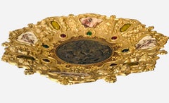Large Gilt Bronze Medallion Plate with putti, mythology, nymph - Italy - 19th