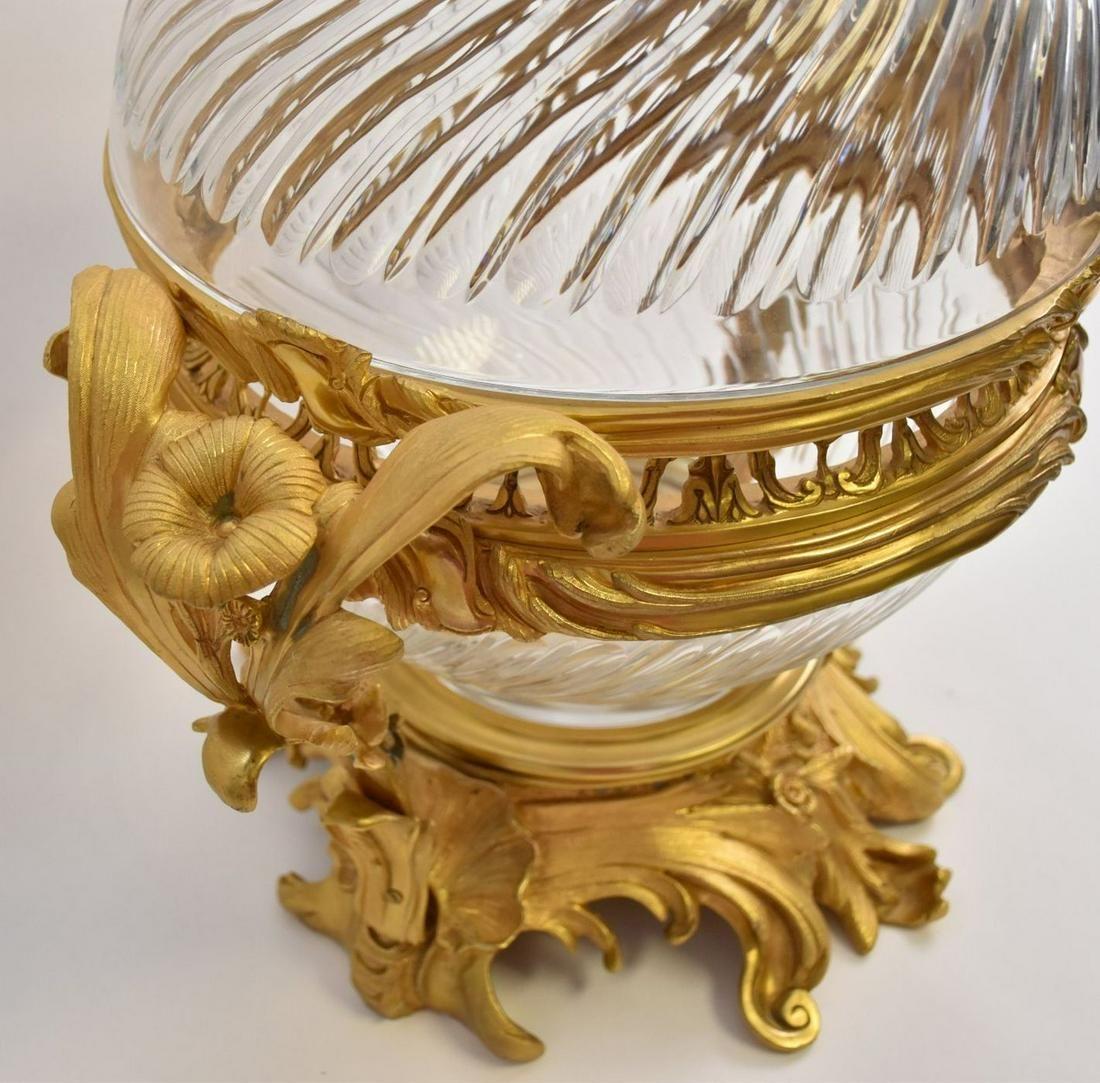 French large Gilt Bronze Mounted Crystal Glass Centerpiece Bowl and Cover