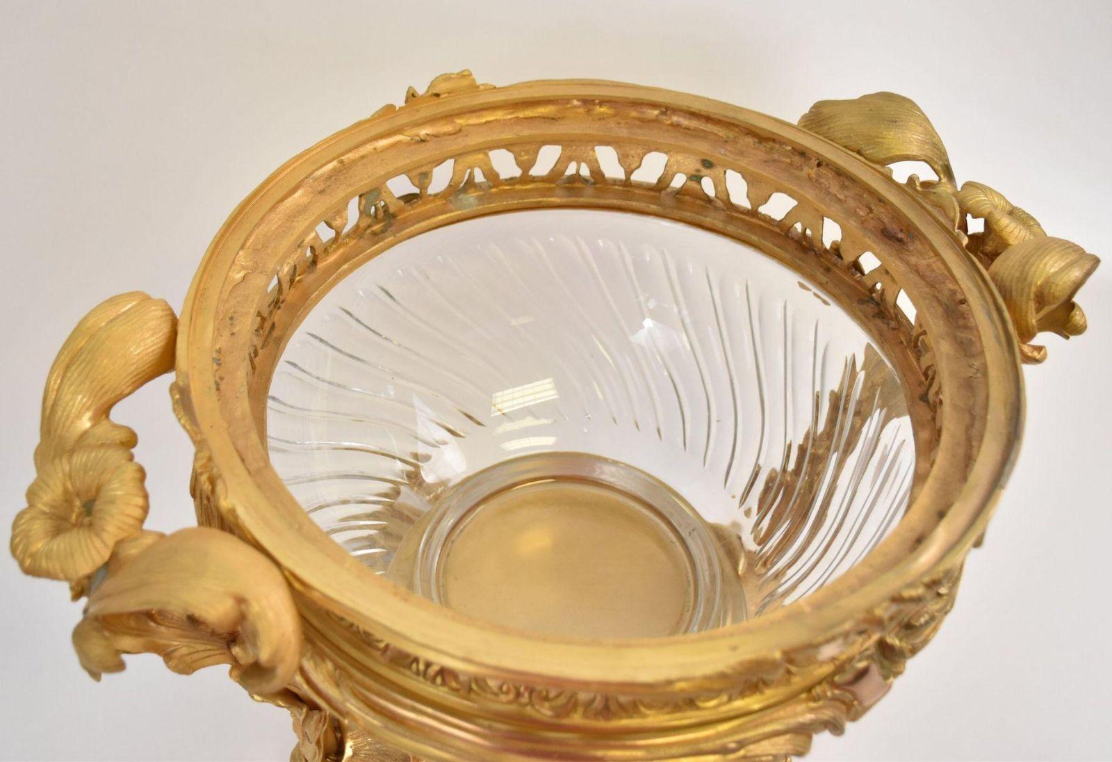 large Gilt Bronze Mounted Crystal Glass Centerpiece Bowl and Cover In Good Condition In New York, NY