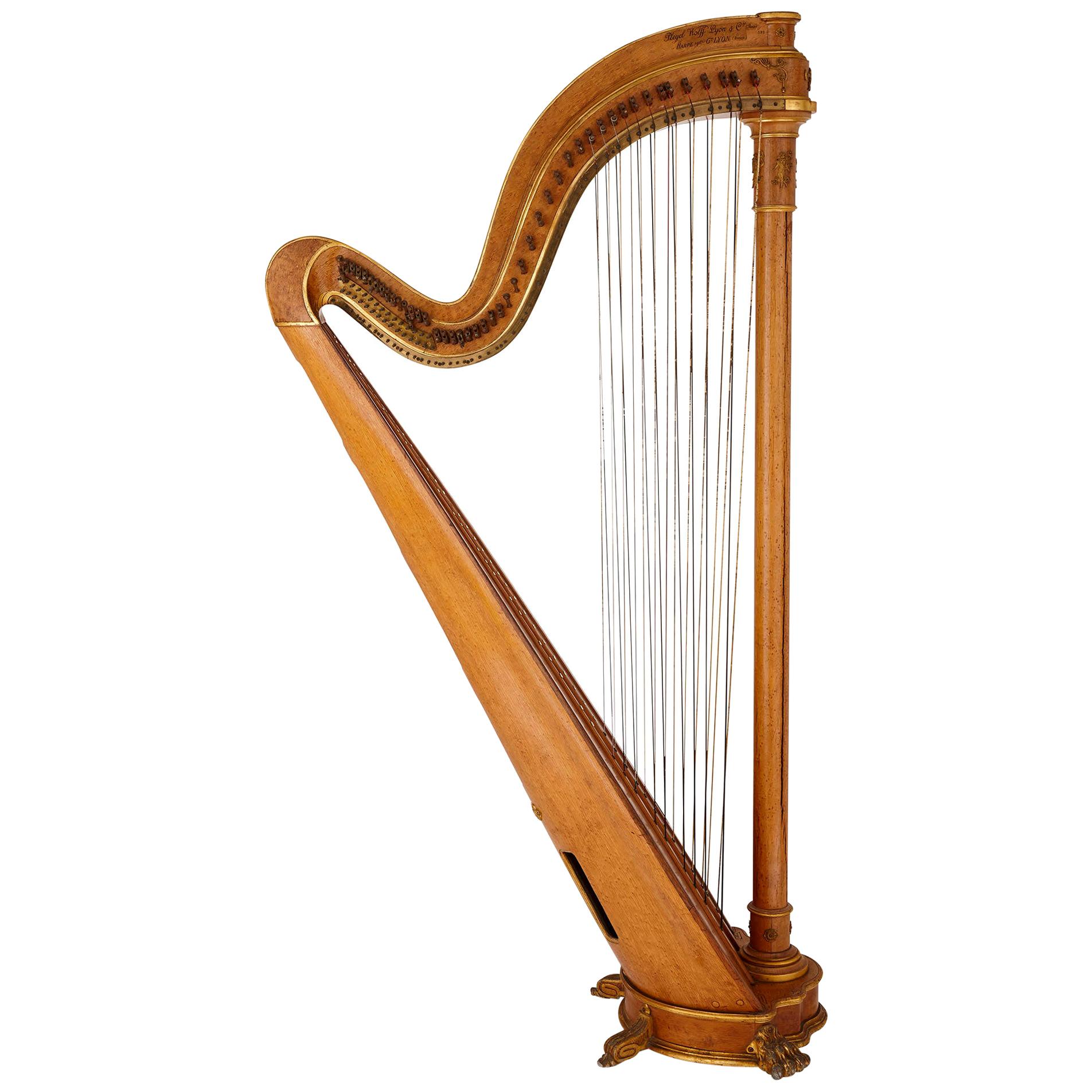 Large Gilt Bronze Mounted Maple Harp by Pleyel, Wolff, Lyon and Cie