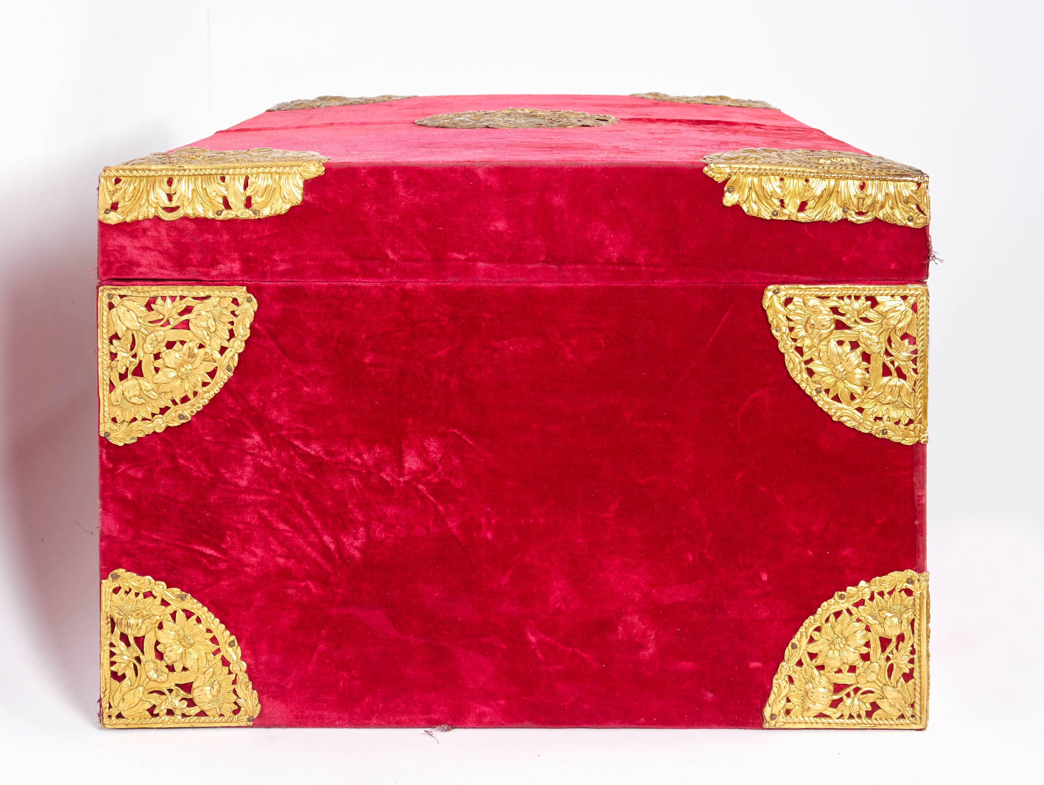 Large Gilt-Bronze Mounted Red Velvet Box / Trunk by E.F. Caldwell & Co. 2