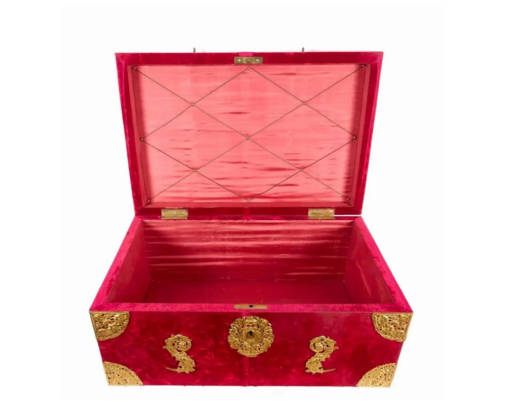 20th Century Large Gilt-Bronze Mounted Red Velvet Box / Trunk by E.F. Caldwell & Co For Sale