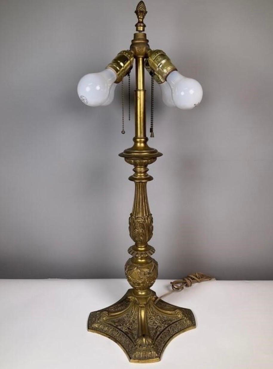 Large Gilt Bronze Neo Classical Bent Glass Lamp For Sale 2