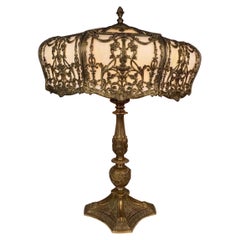 Large Gilt Bronze Neo Classical Bent Glass Lamp