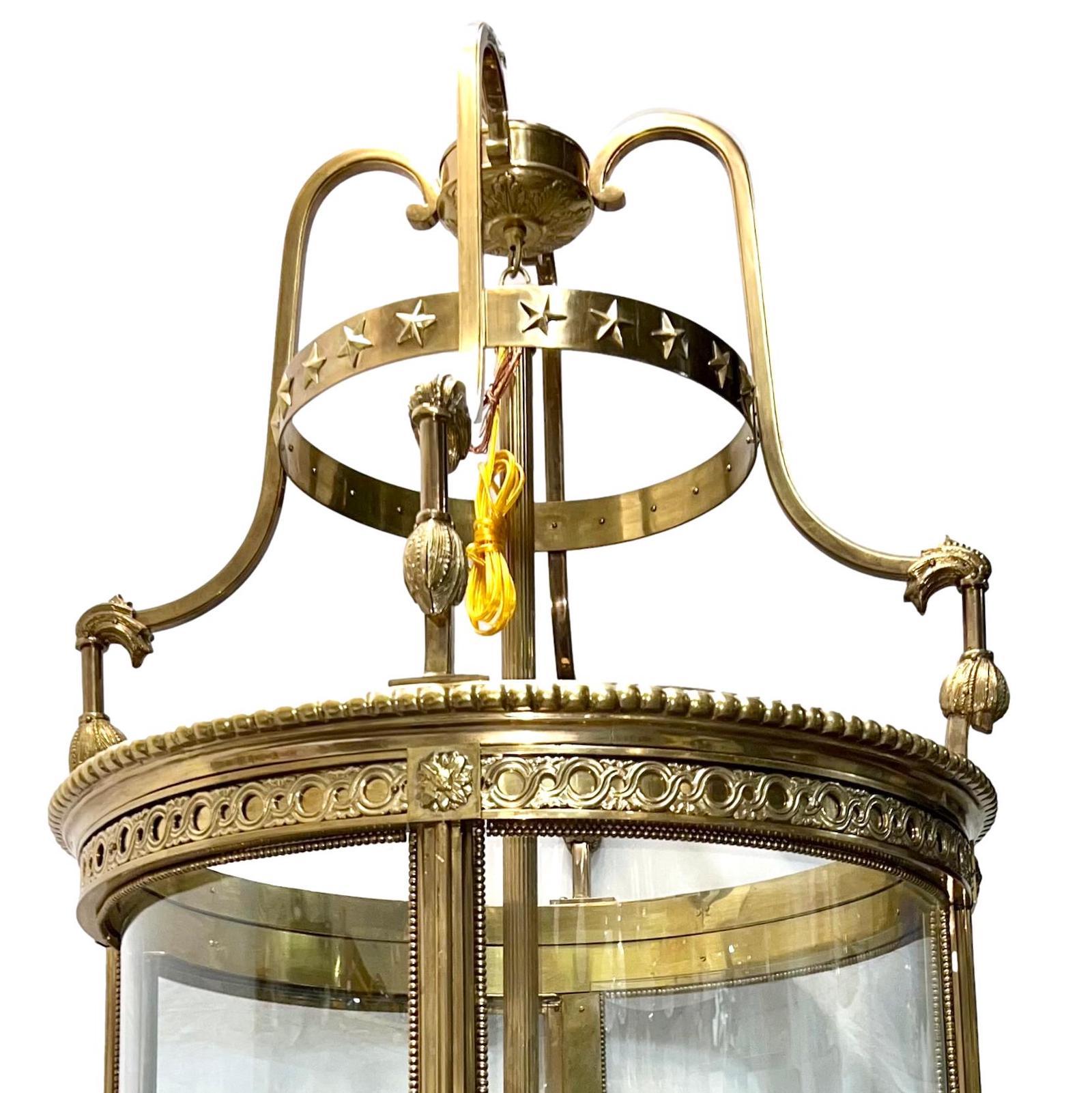 Large Gilt Bronze Neoclassic Lantern In Good Condition For Sale In New York, NY