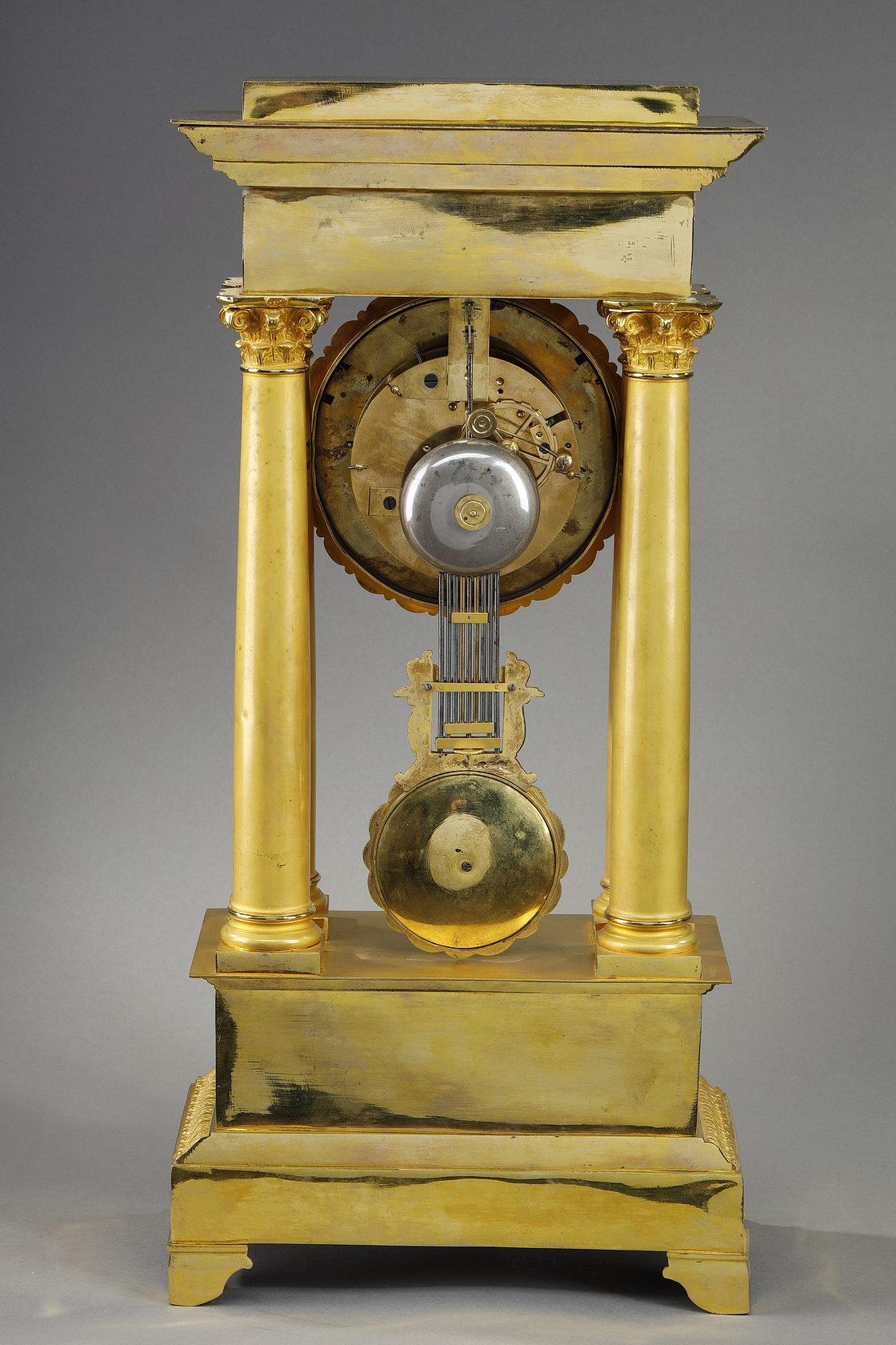 Large Gilt Bronze Portico Clock, Restoration Period For Sale 8