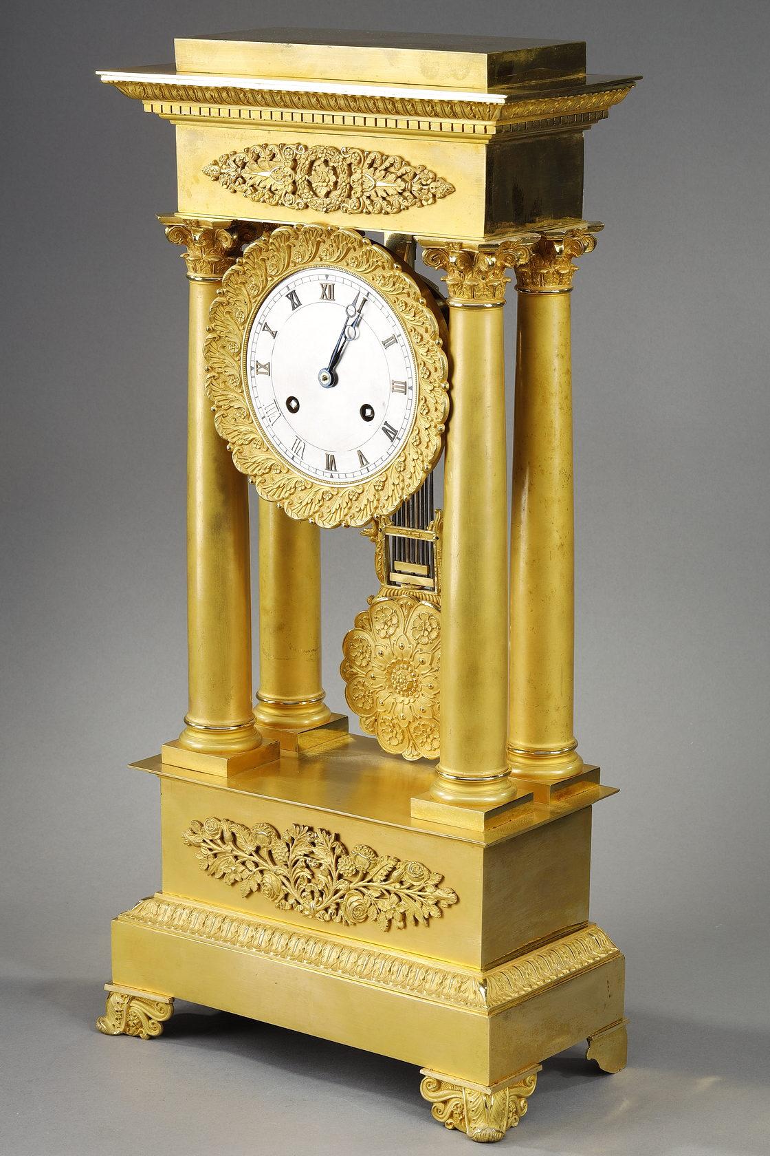 Restauration Large Gilt Bronze Portico Clock, Restoration Period For Sale