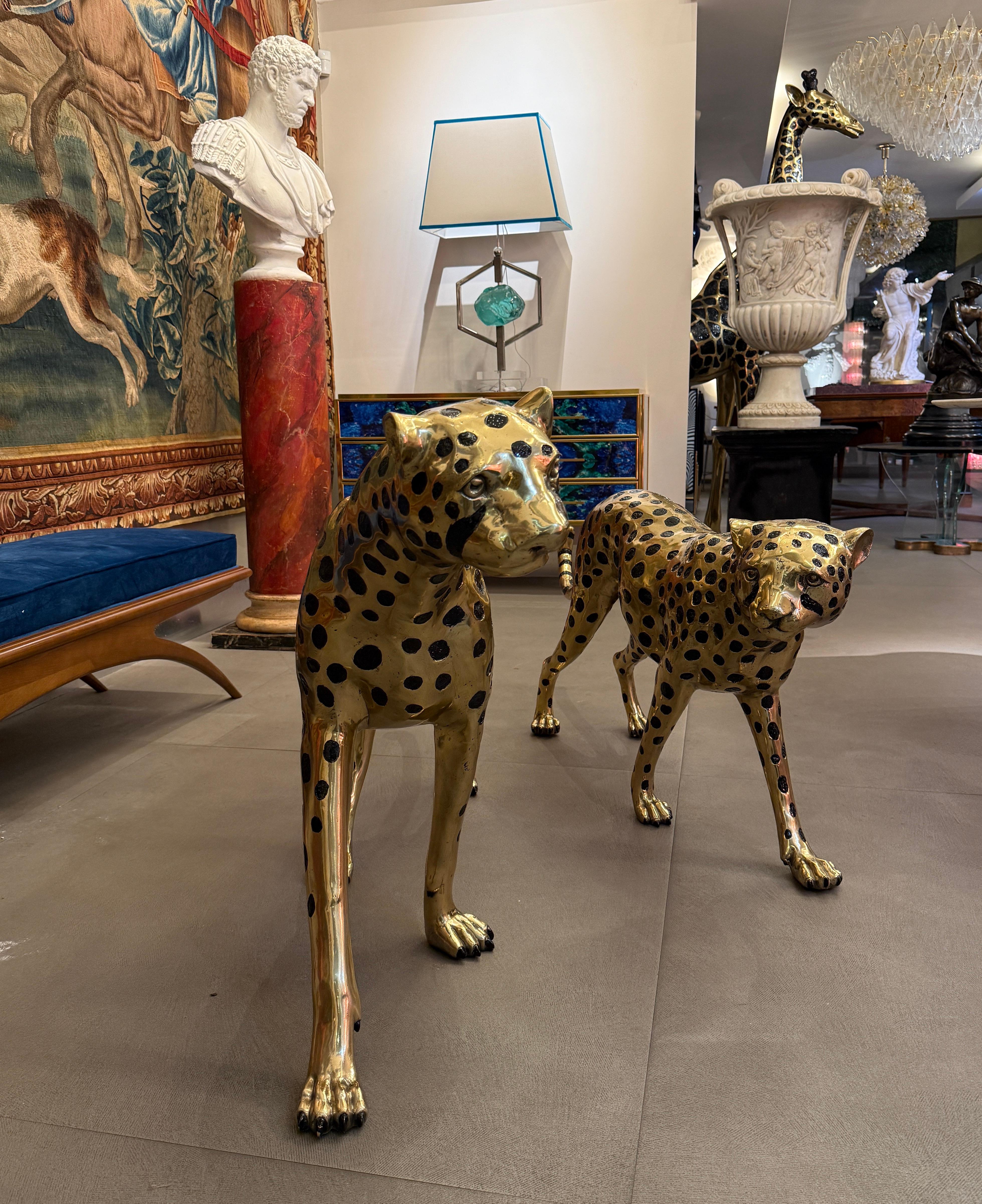 Grandes Esculturas de Bronce Dorado de Guepardos en Excelente estado para la venta en Rome, IT