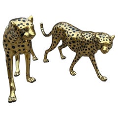 Large Gilt Bronze Sculptures of Cheetahs