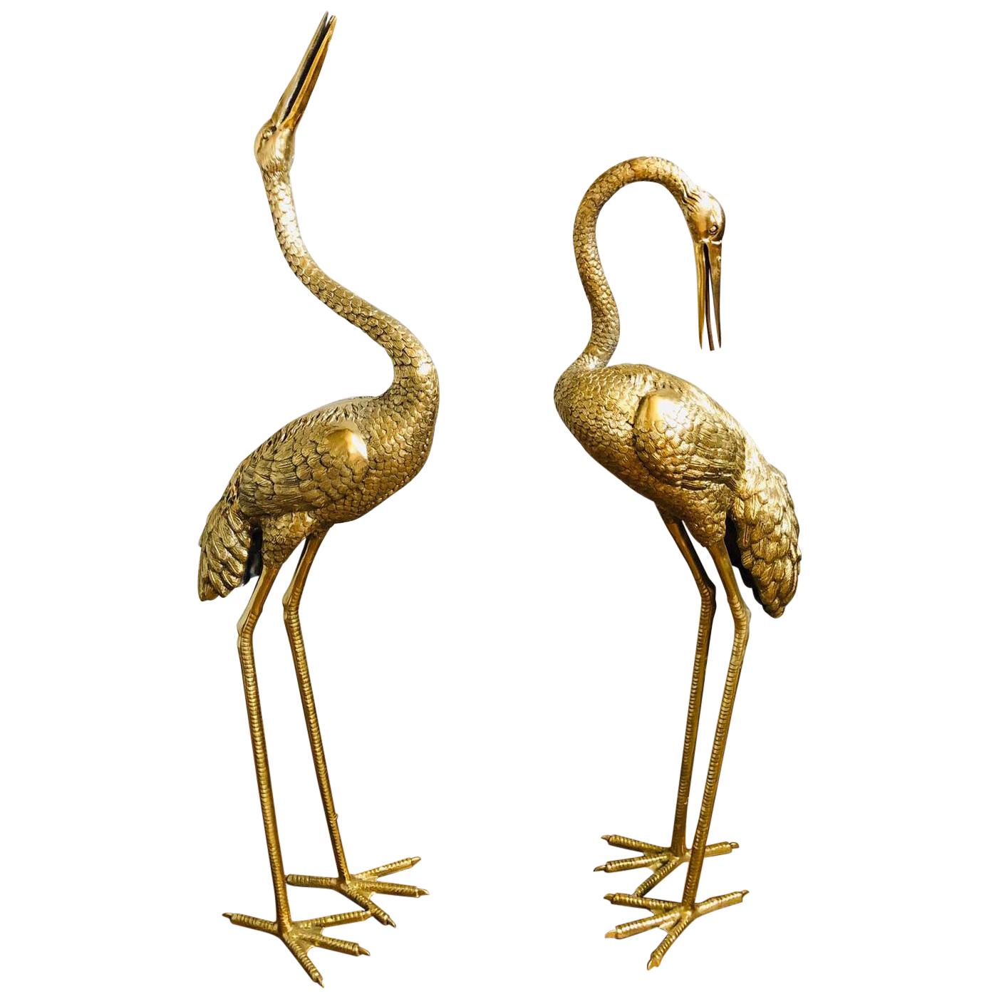 Large Gilt Bronze Sculptures of Herons