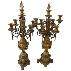 Large Gilt Bronze Six-Arm Candelabra, Pair