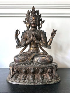 Large Gilt Bronze Statue of Bodhisattva Avalokiteshvara with Four Arms