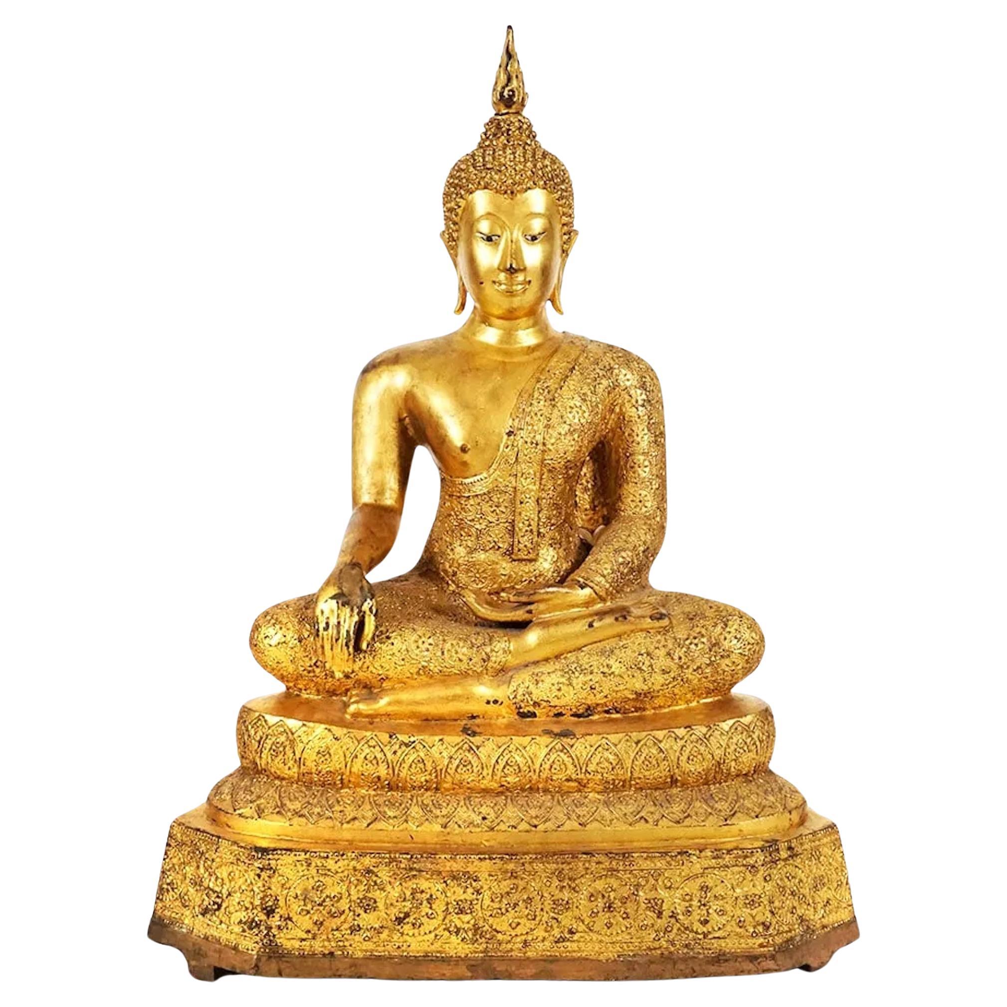 Large Gilt Bronze Thai Rattanakosin Buddha