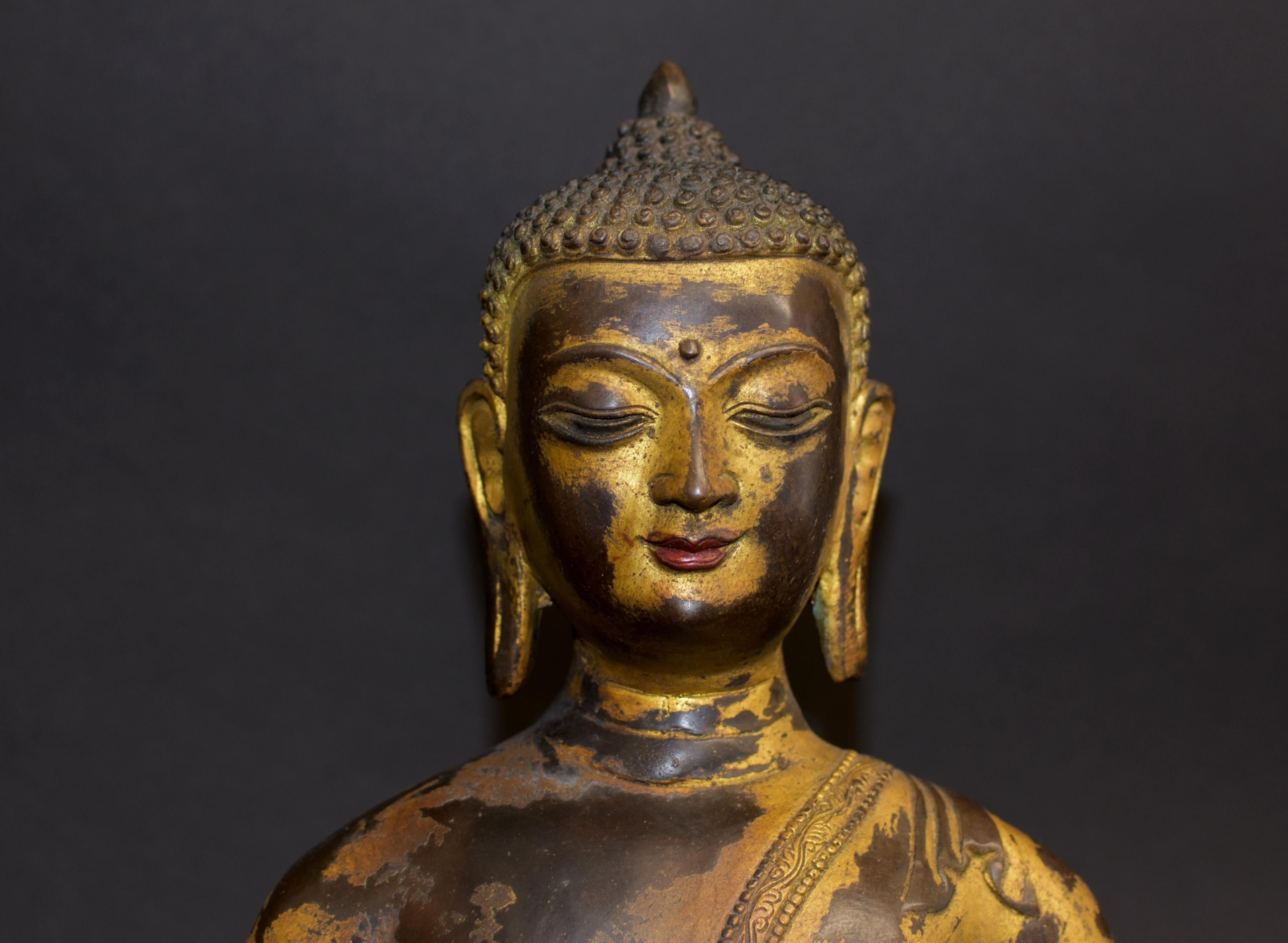 Cast Large Gilt Bronze Tibetan Buddha For Sale