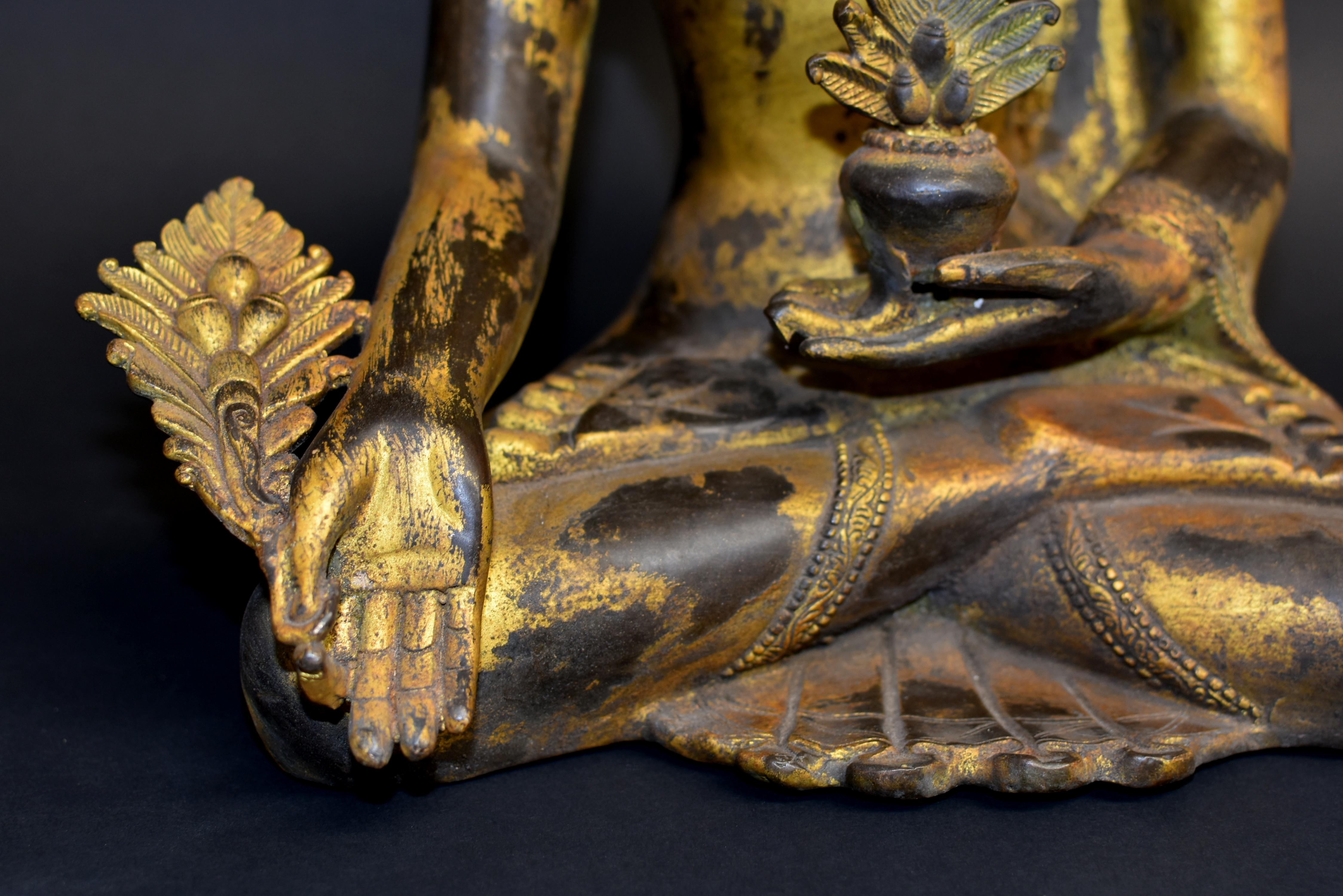 20th Century Large Gilt Bronze Tibetan Buddha For Sale
