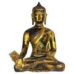 Vintage Large Gilt Bronze Tibetan Buddha