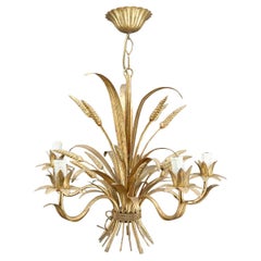 Retro Large gilt chandelier with ears of wheat, Hollywood Regency, circa 1960