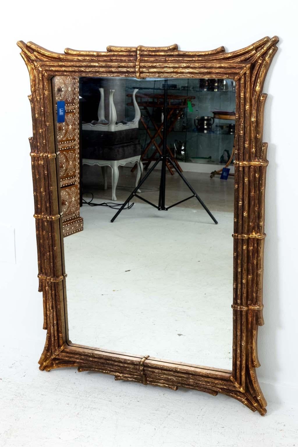 Unknown Large Gilt Faux Bamboo Mirror For Sale