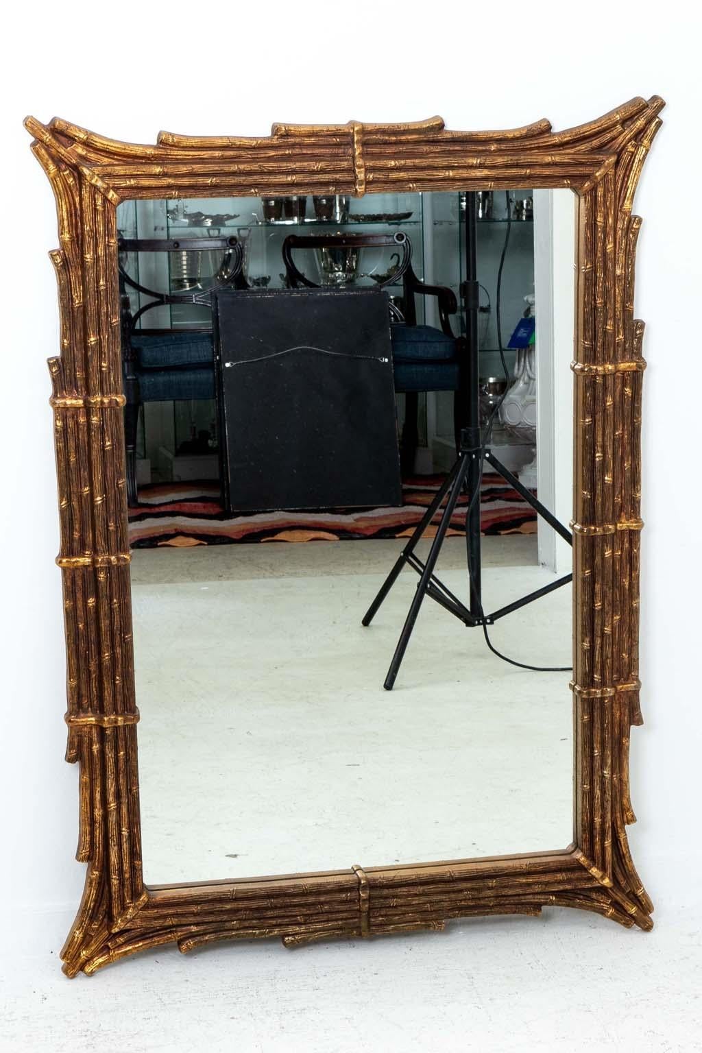Large Gilt Faux Bamboo Mirror In Good Condition For Sale In New York, NY