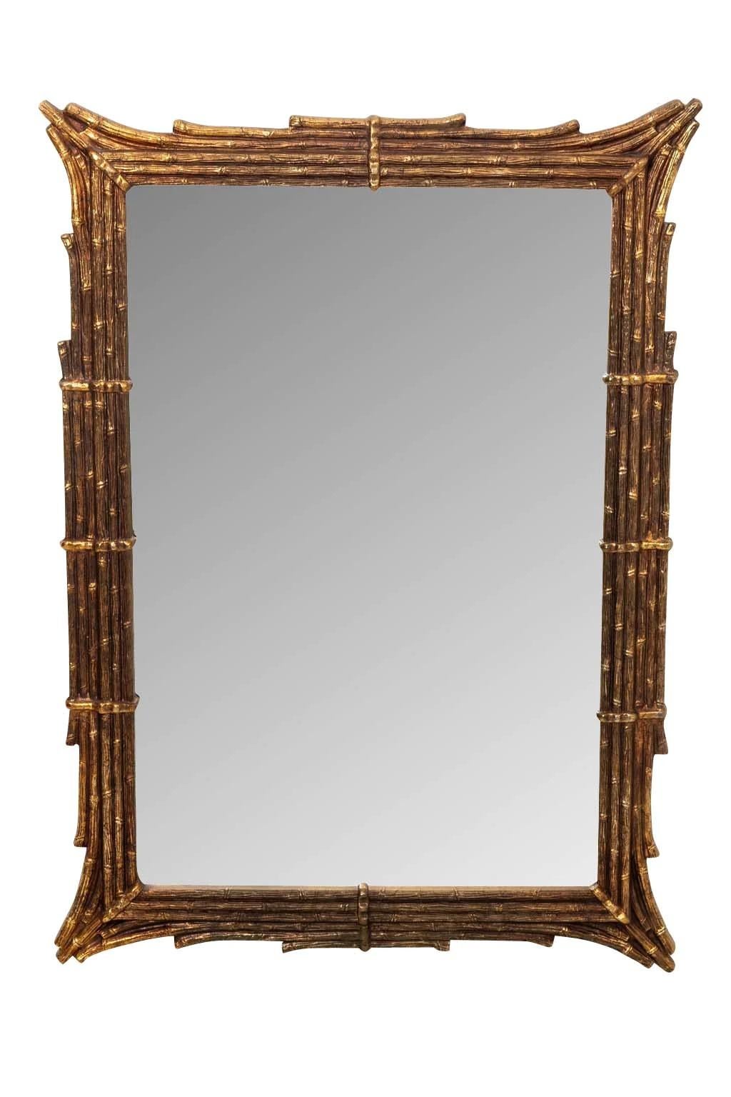 Mid-20th Century Large Gilt Faux Bamboo Mirror For Sale