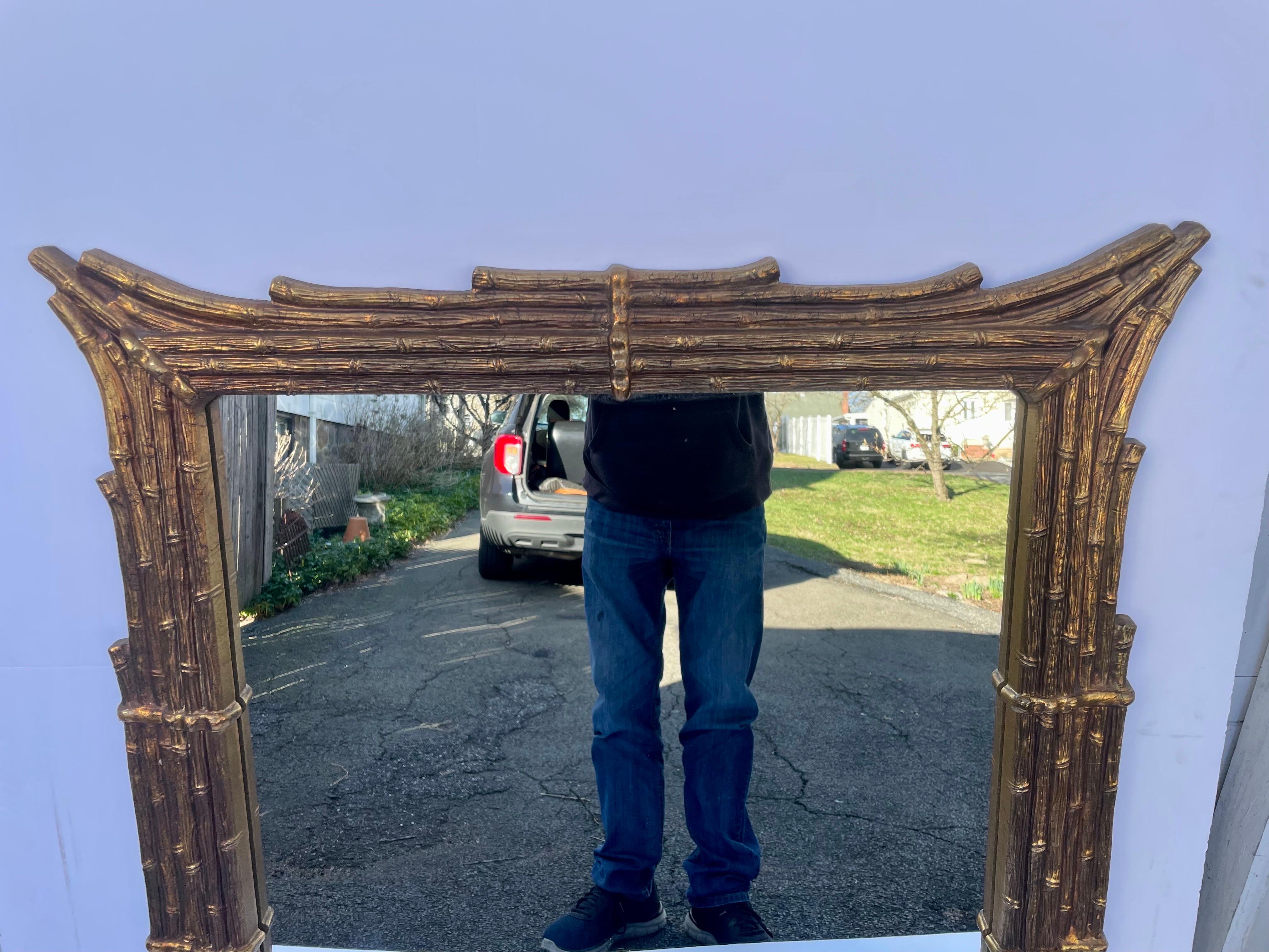 Large Gilt Faux Bamboo Mirror For Sale 1