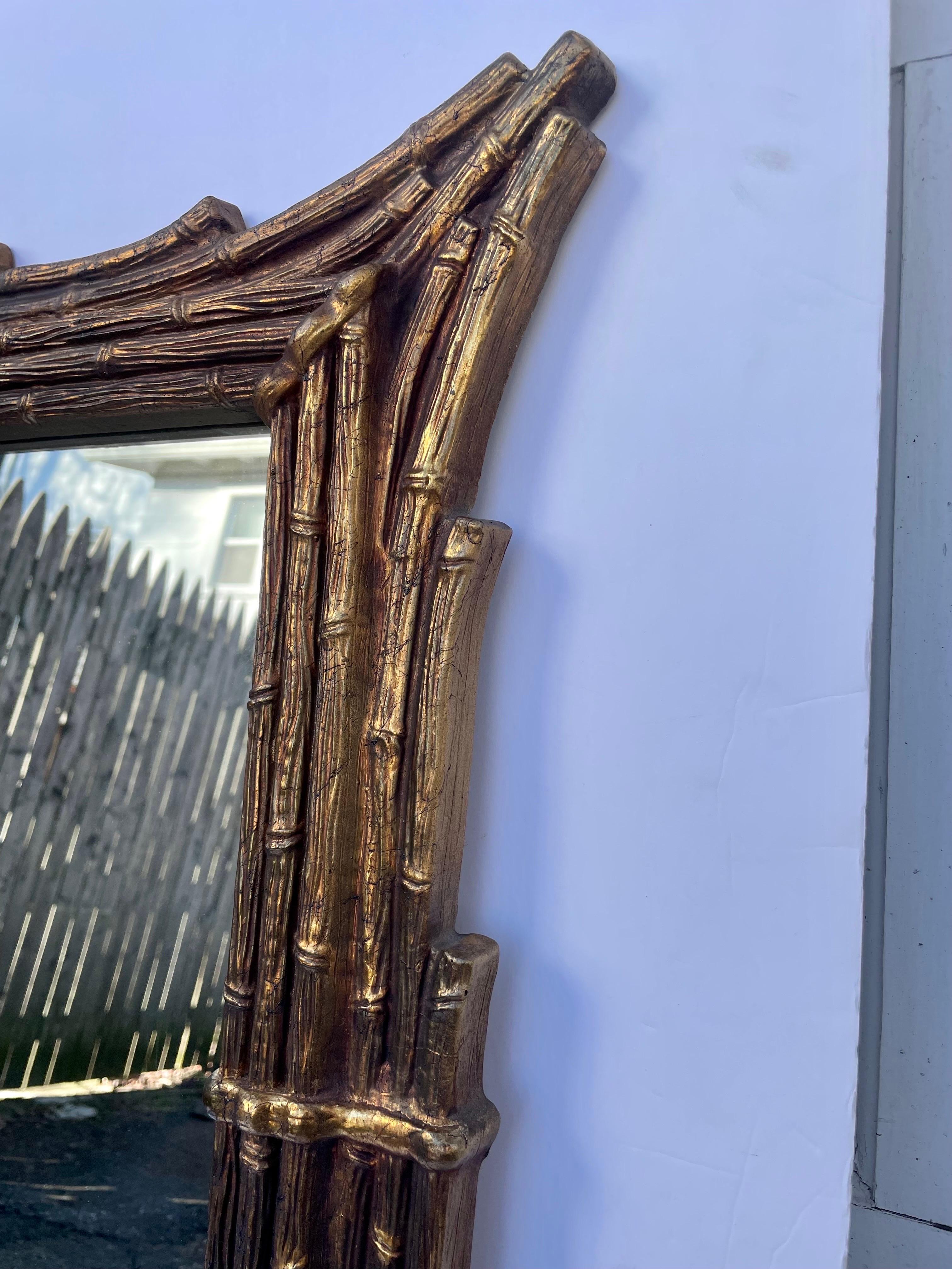Large Gilt Faux Bamboo Mirror For Sale 3