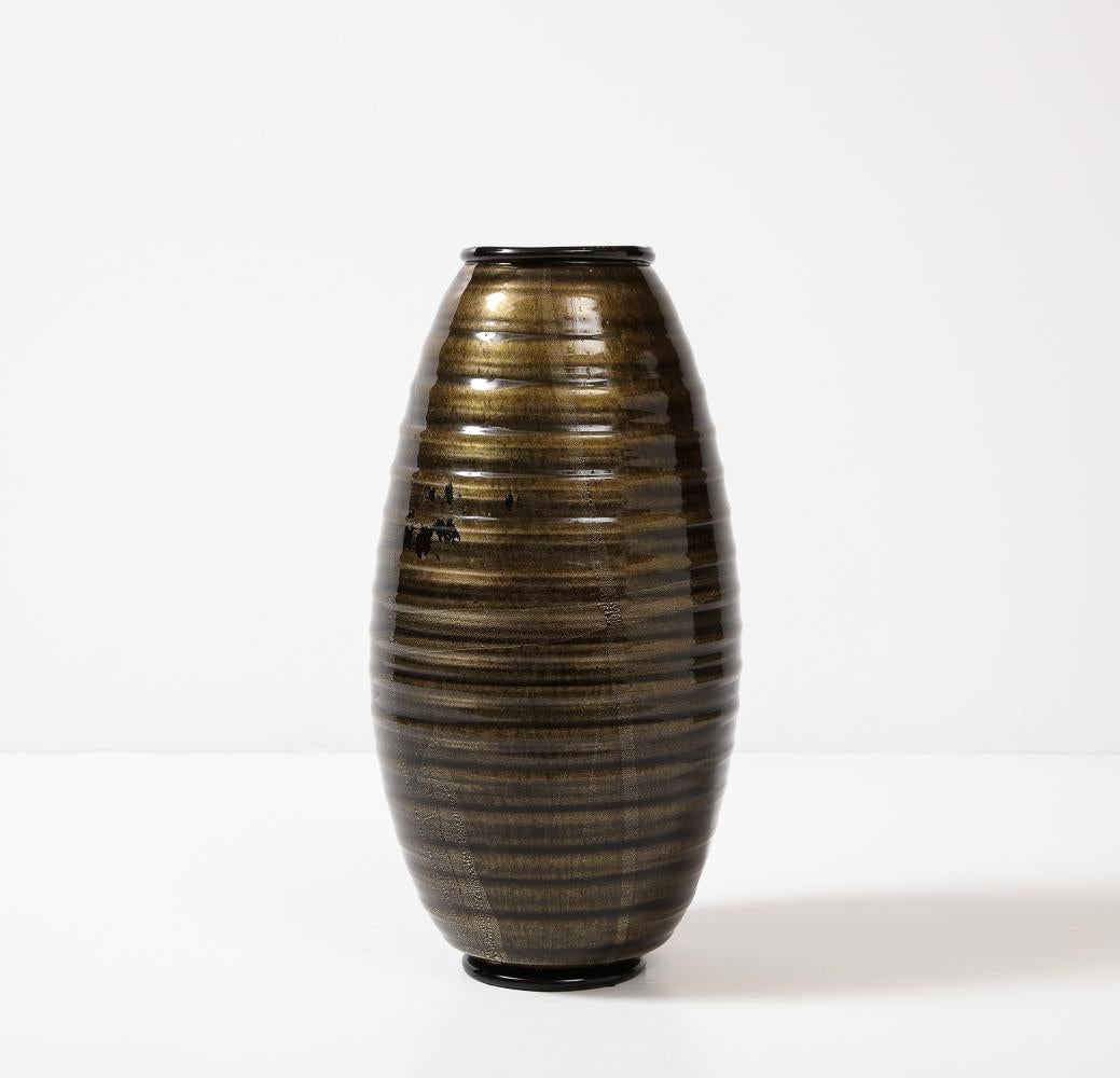Mid-Century Modern Large Gilt Fleck Vase by Seguso Vetri D'Arte For Sale
