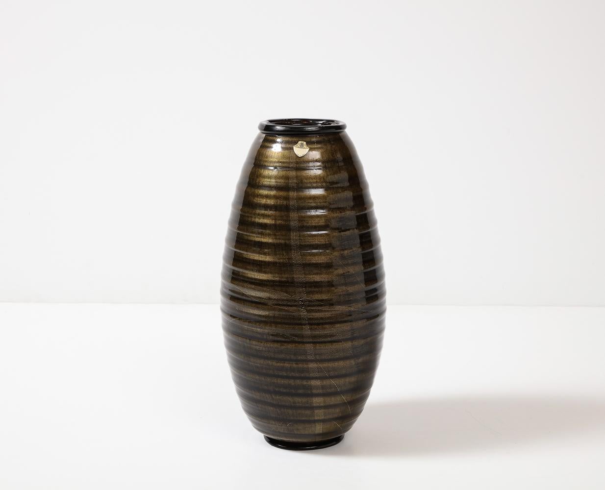 Hand-Crafted Large Gilt Fleck Vase by Seguso Vetri D'Arte For Sale