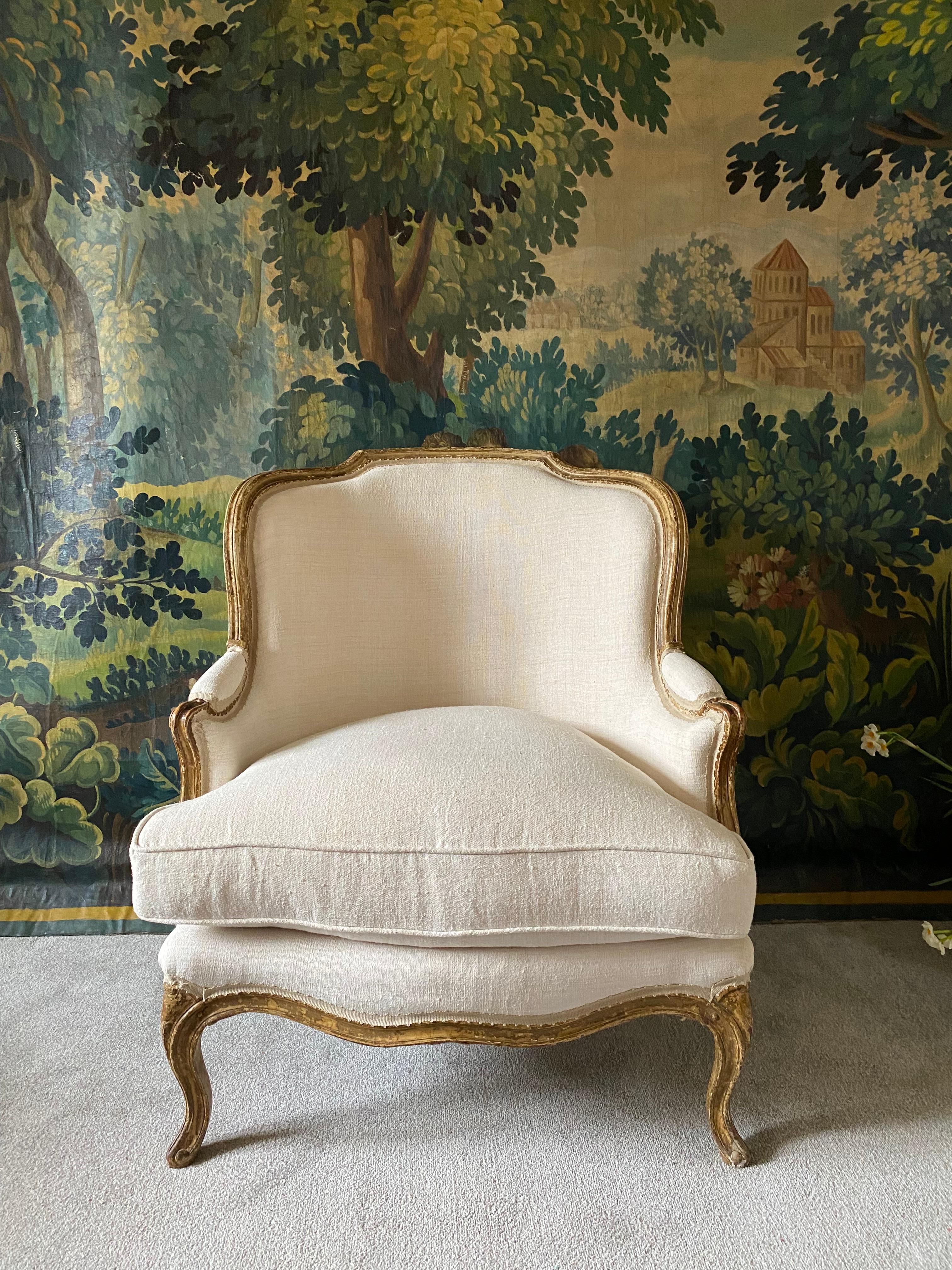French Large Gilt Framed Armchair  For Sale