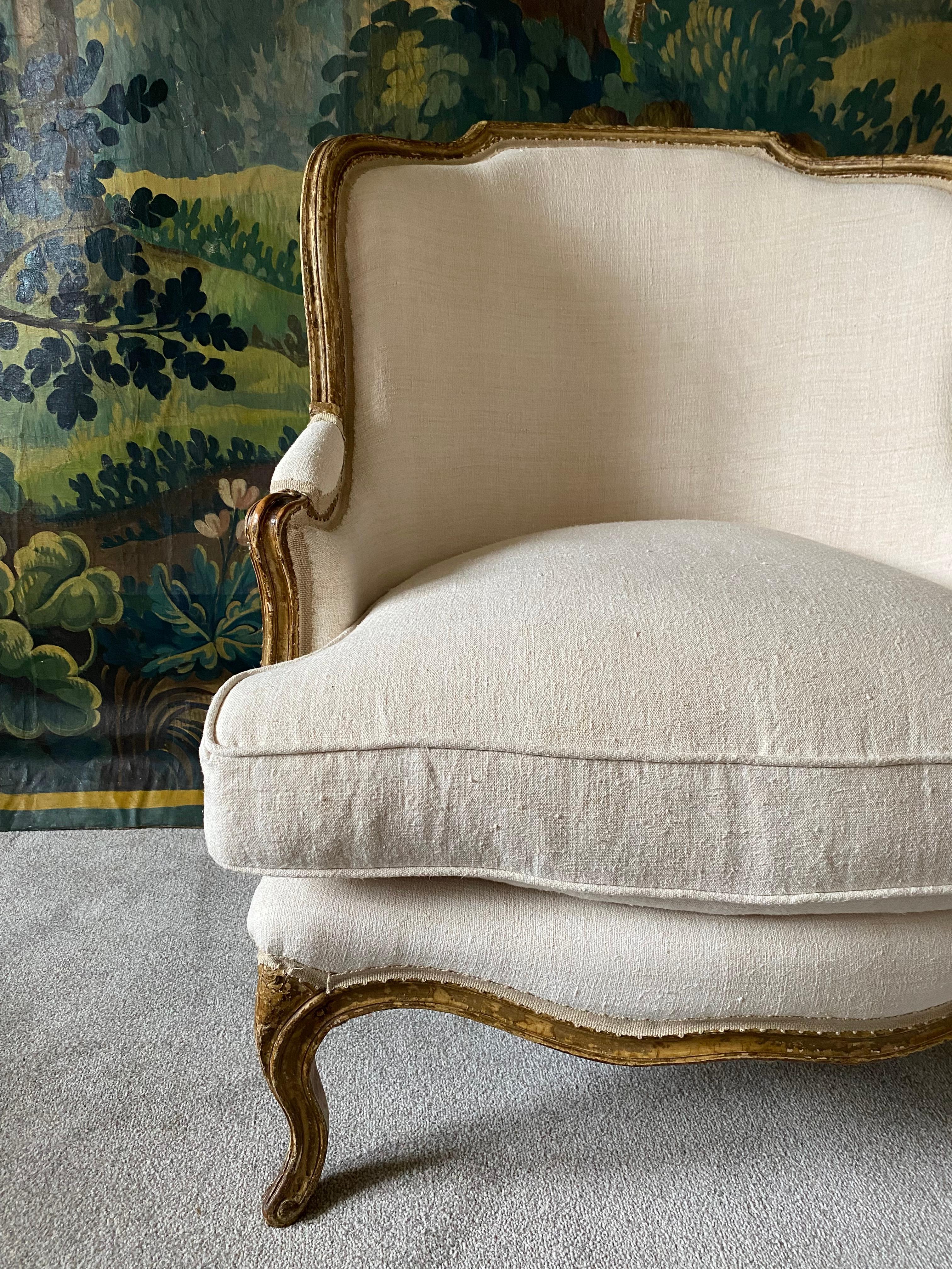 Großer Sessel mit vergoldetem Rahmen  (19. Jahrhundert) im Angebot