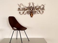 Large Gilt Wall Sconce with Wheat Sheaf and original Lampshades by Hans Kogl