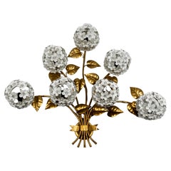 Large Gilt Hydrangea Wall Light with Seven Lights Behind the Flowers, 1950s