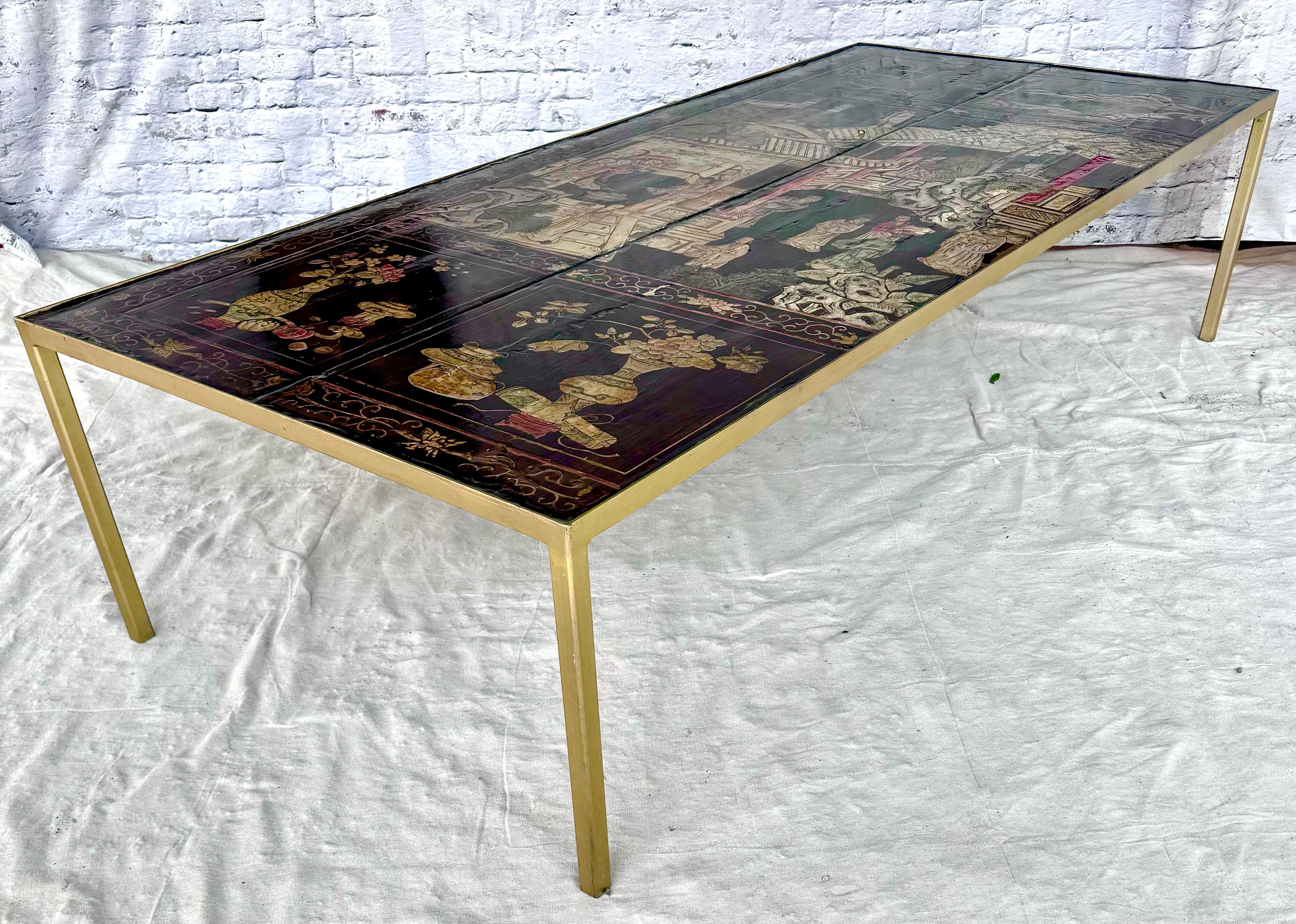 Grande table basse en fer doré et plateau Coromandel du XVIIIe siècle en vente 7