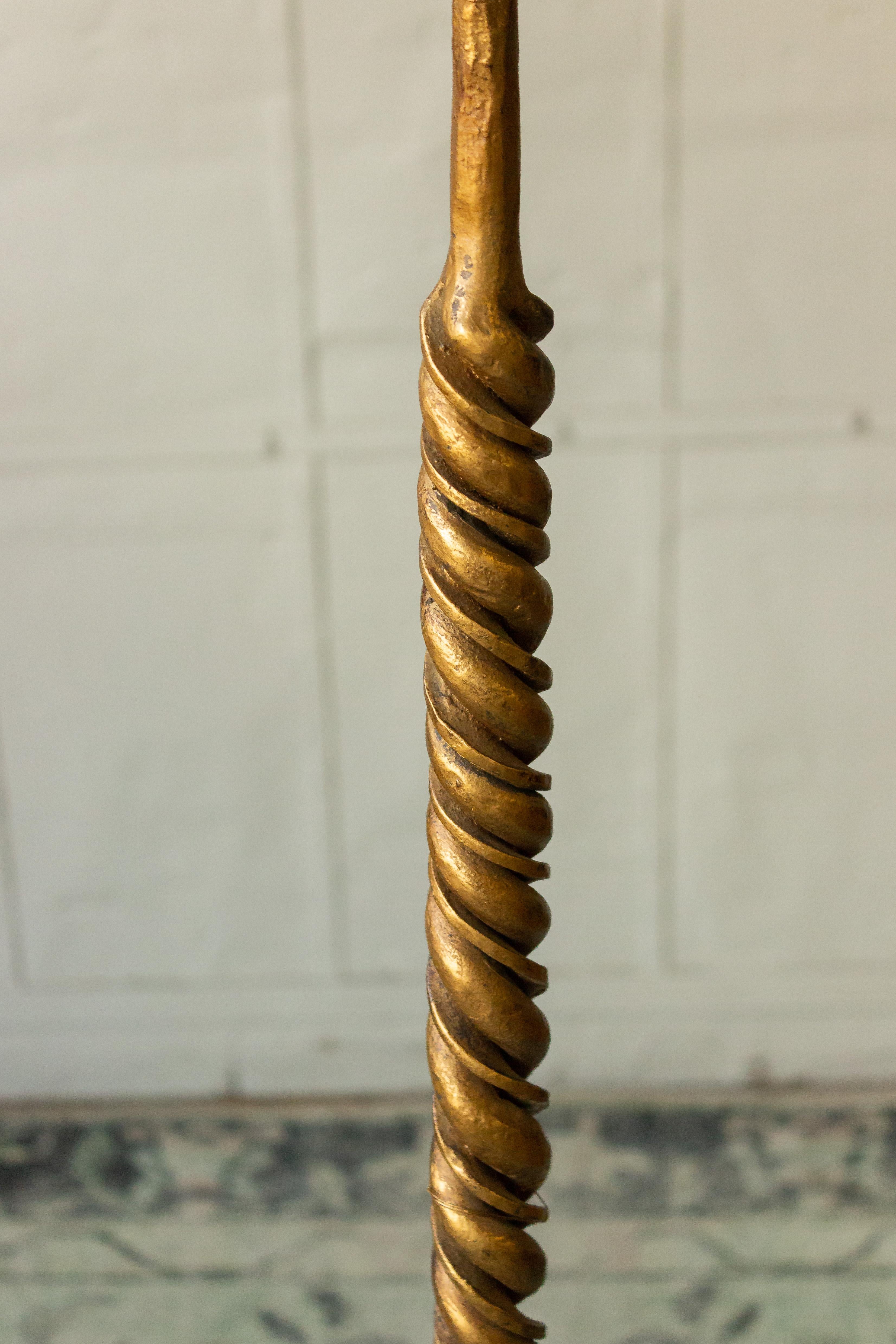 Spanish Large Gilt Iron Floor Lamp with Bold Leaf Detail For Sale