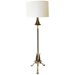 Used Large Gilt Iron Floor Lamp with Bold Leaf Detail