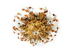 Large gilt Italian ceiling lamp from the 1960s by Banci Firenze with 9 sockets