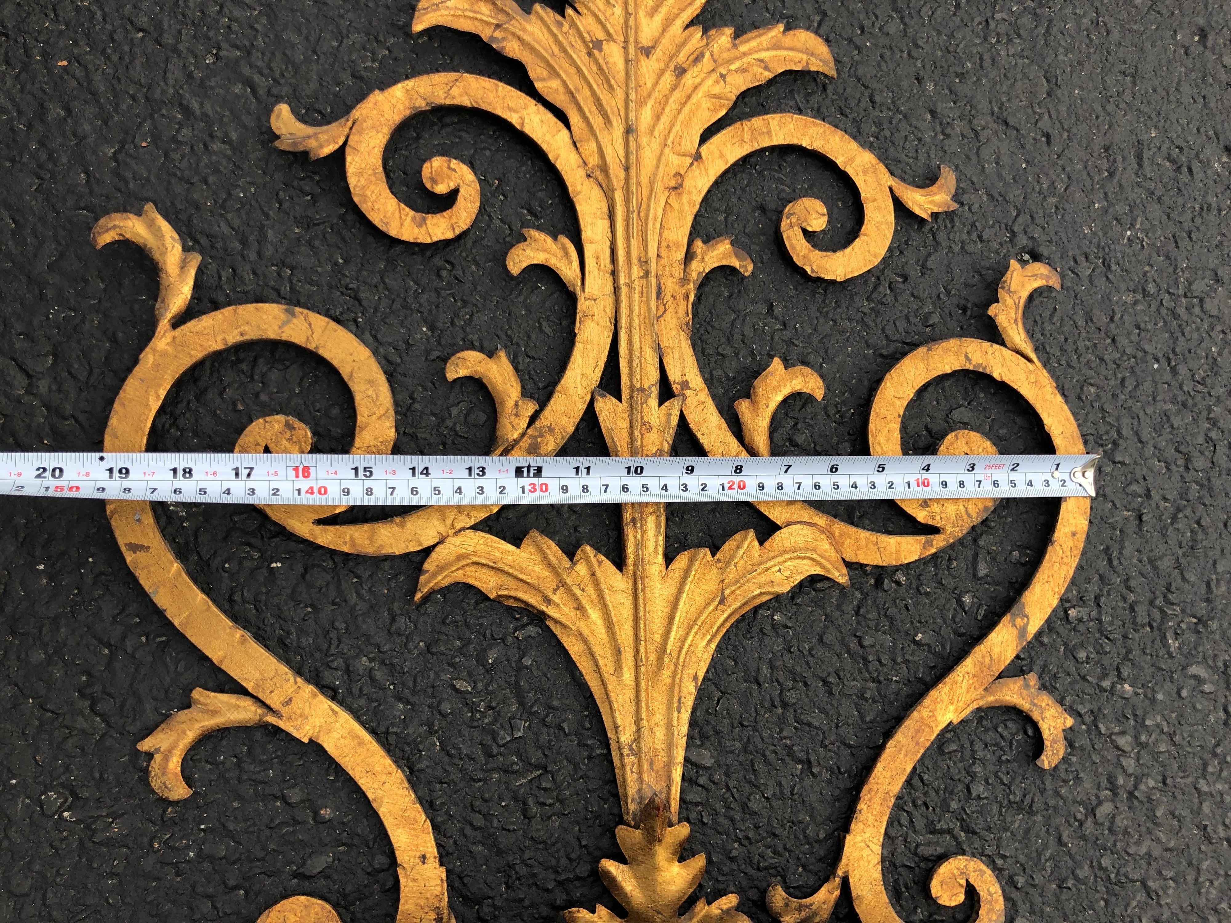 Large Italian Gilt Iron Floral Holder Wall Decor 13