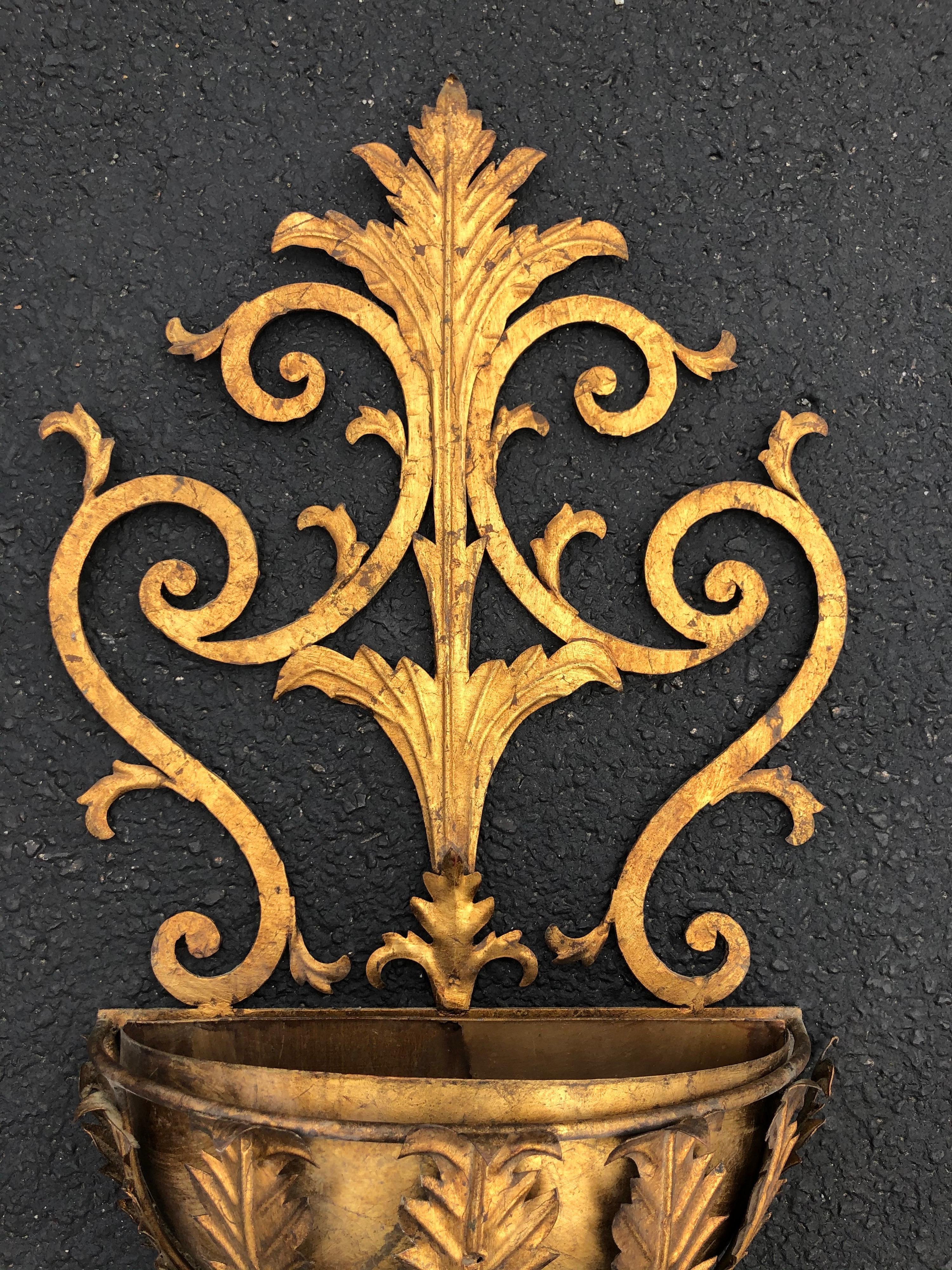 Large Italian Gilt Iron Floral Holder Wall Decor 3