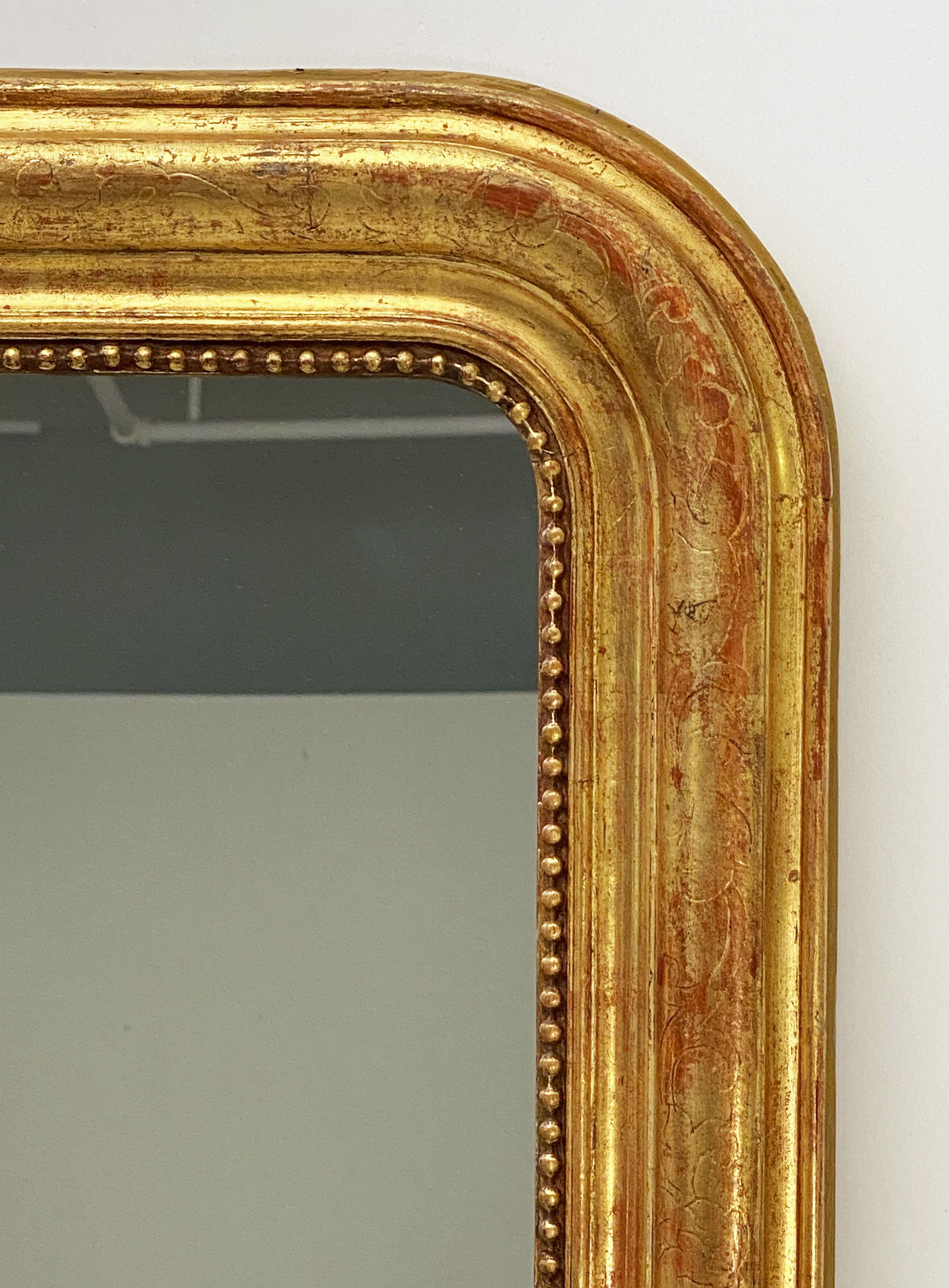 Large Gilt Louis Philippe Arch Top Wall or Floor Mirror (H 58 1/2 x W 19 1/2) 5