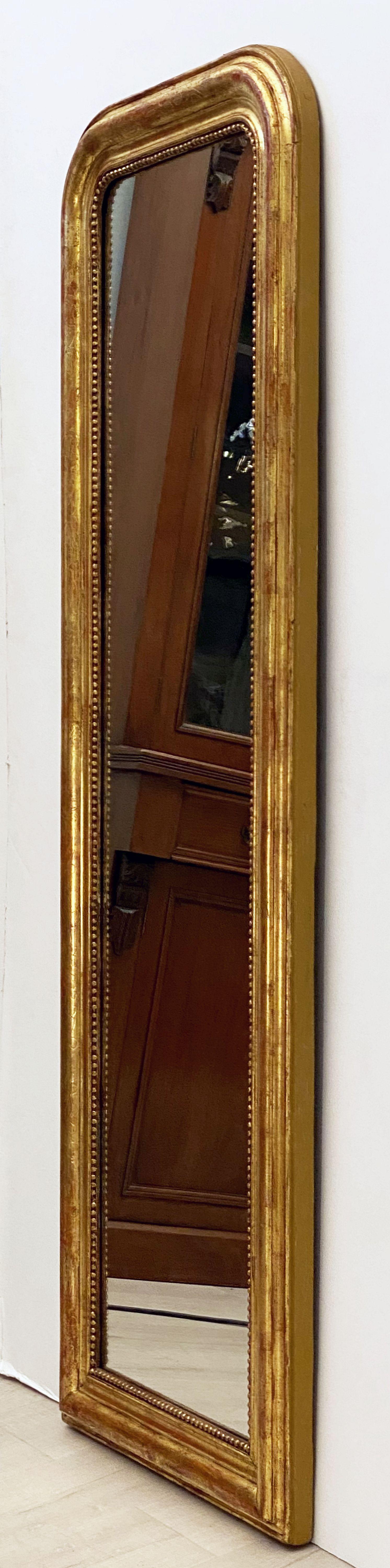 French Large Gilt Louis Philippe Arch Top Wall or Floor Mirror (H 58 1/2 x W 19 1/2)