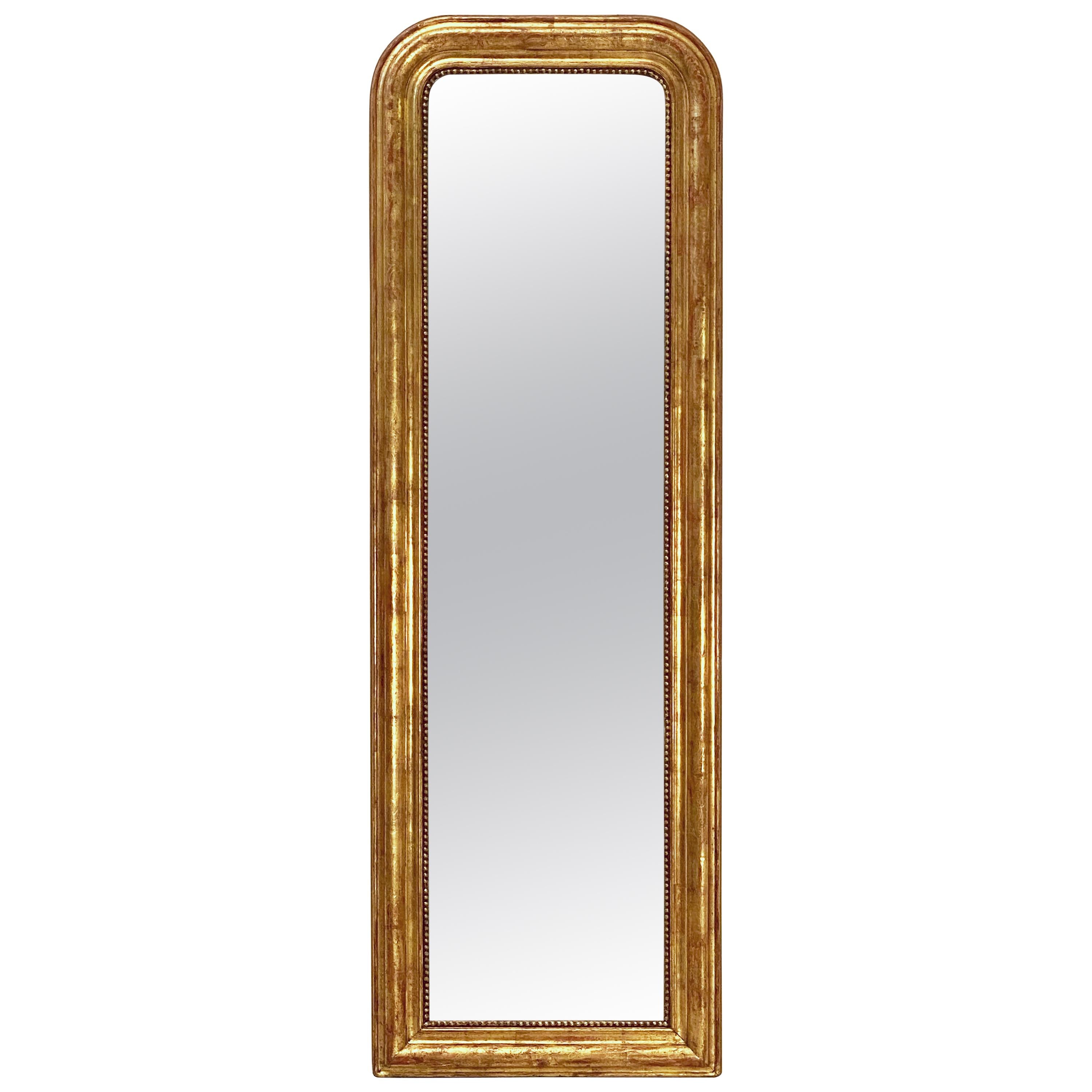 Large Gilt Louis Philippe Arch Top Wall or Floor Mirror (H 58 1/2 x W 19 1/2)