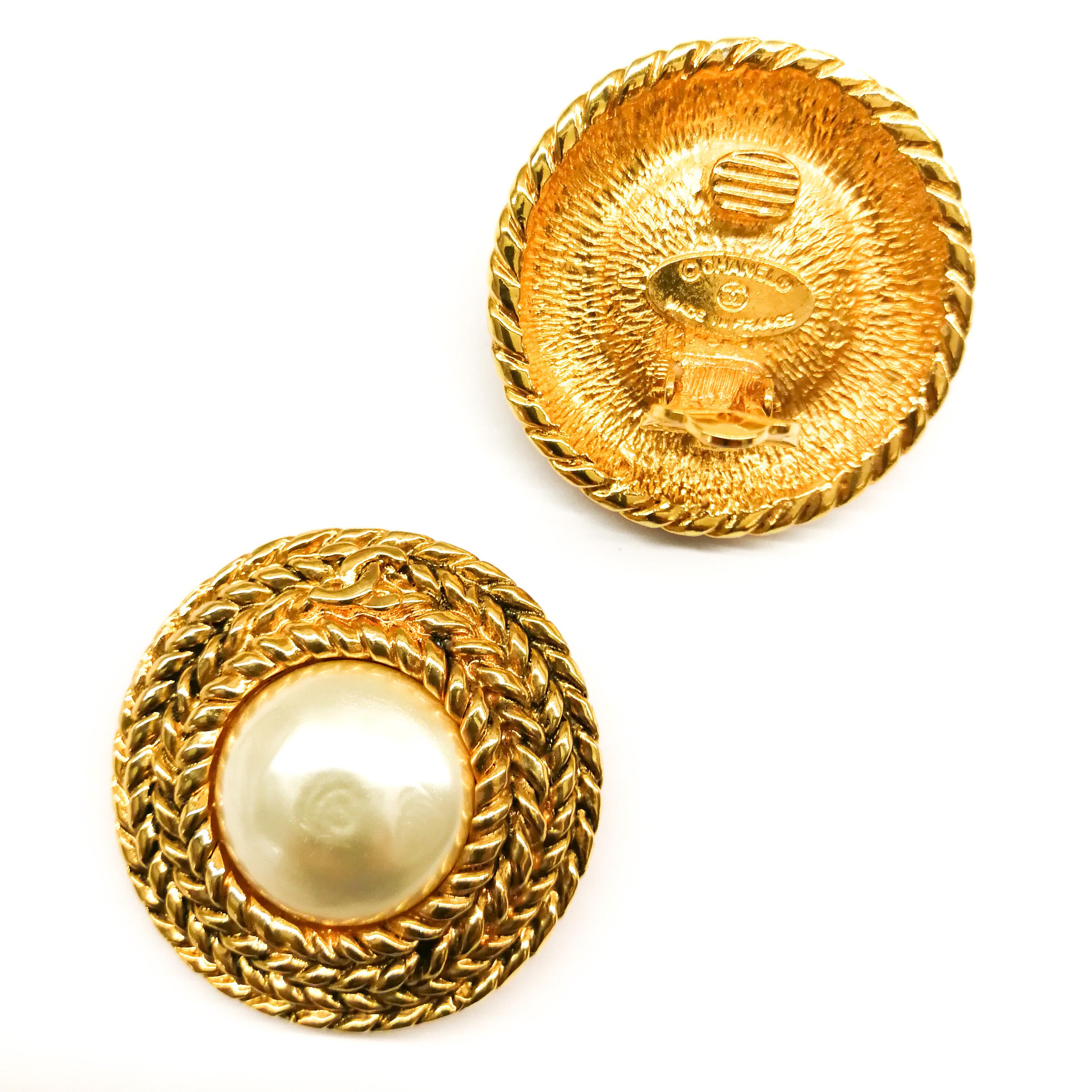Women's Large gilt metal and baroque pearl 'Double C' earrings, Chanel, 1980s
