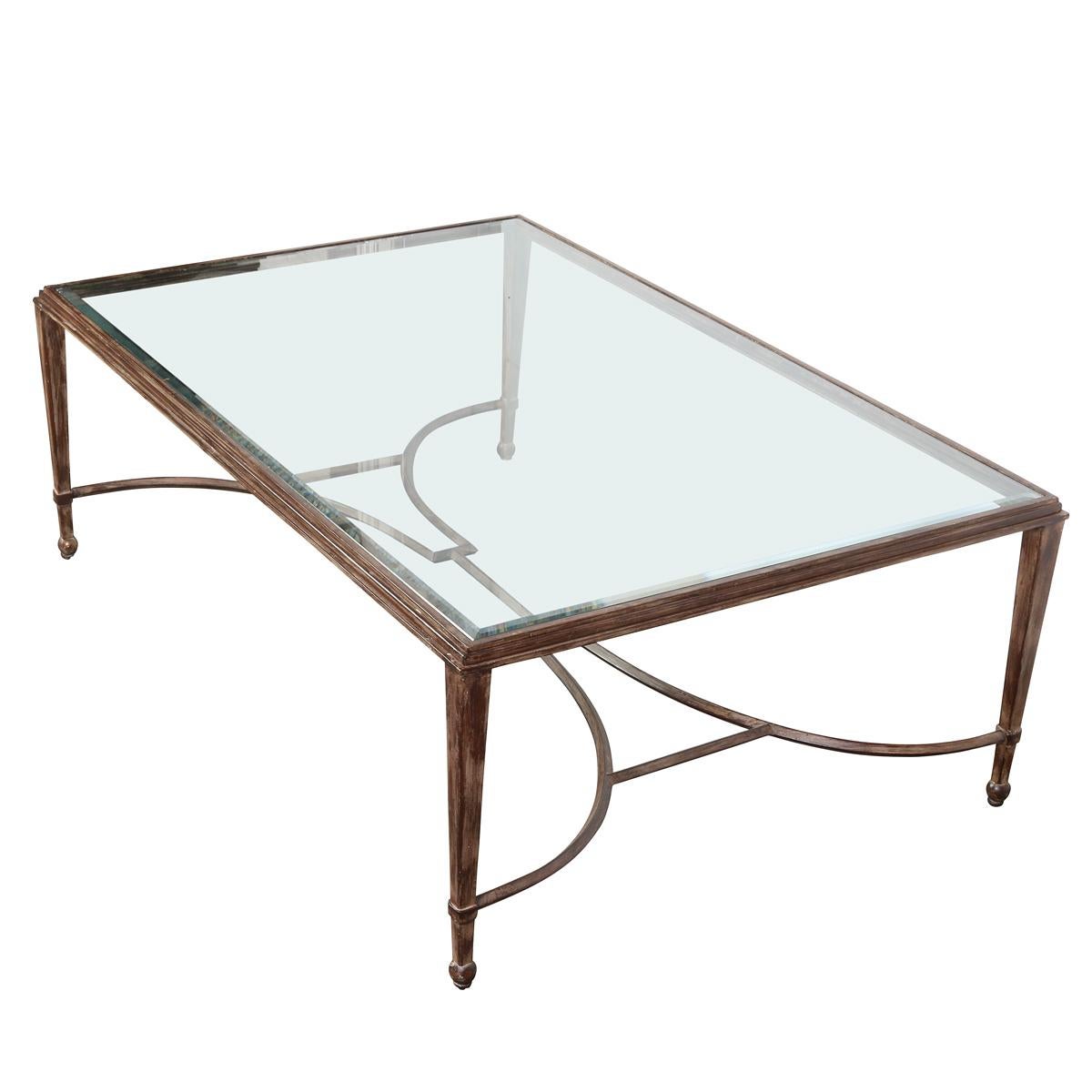 Large Gilt Metal and Glass Cocktail Table In Good Condition For Sale In Locust Valley, NY