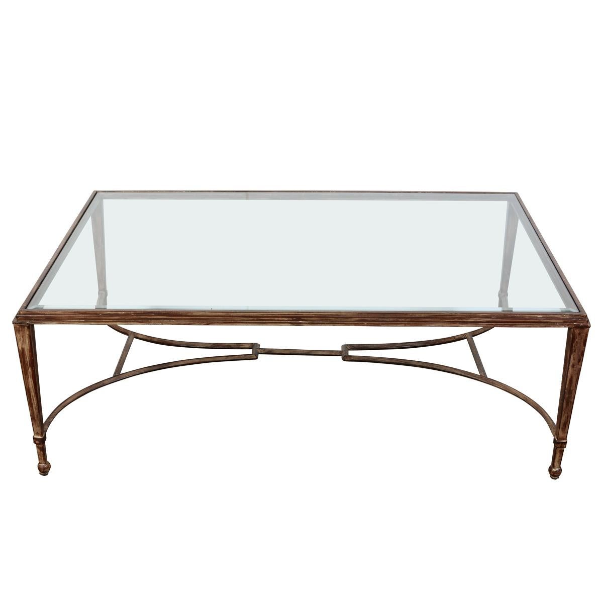 20th Century Large Gilt Metal and Glass Cocktail Table For Sale