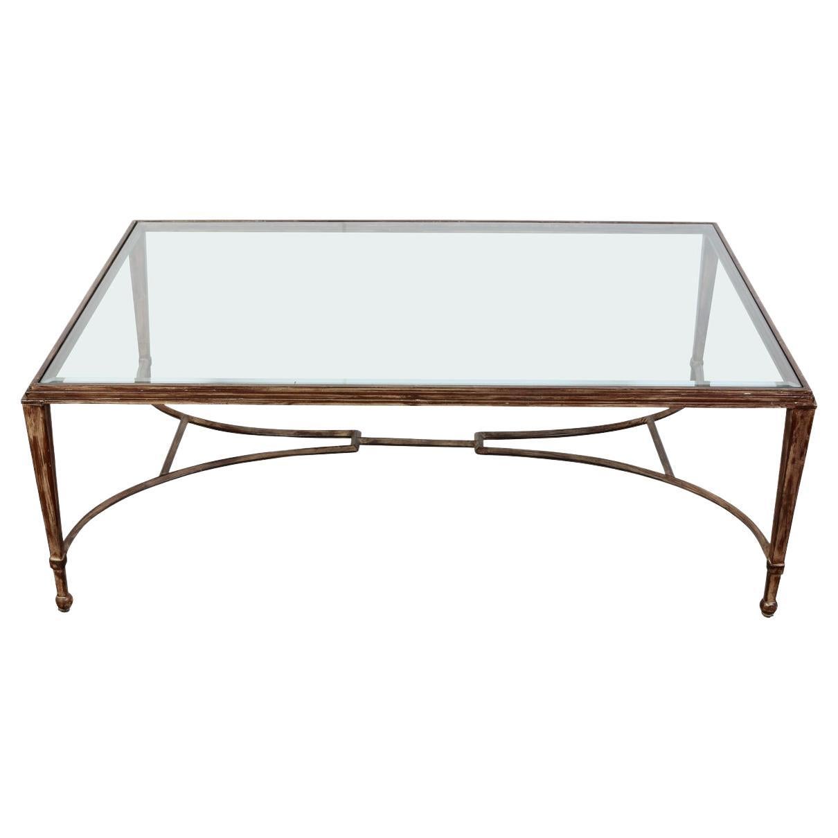 Large Gilt Metal and Glass Cocktail Table For Sale