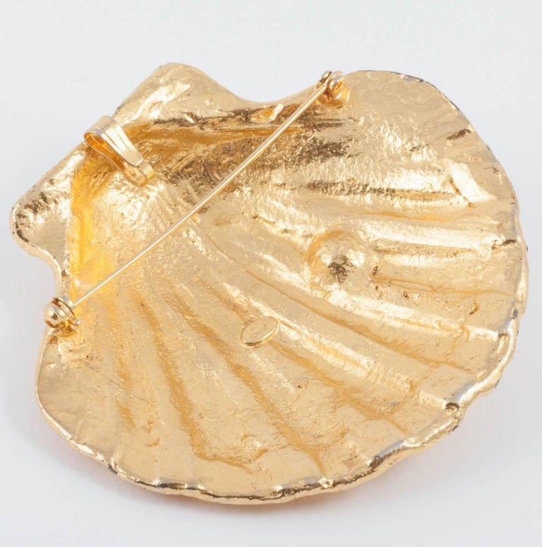Large gilt metal and paste pearl 'shell' brooch, Hobe, USA, 1960s at ...