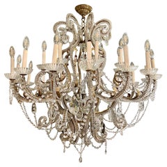 Large Gilt Metal Chandelier with Beaded Crystals